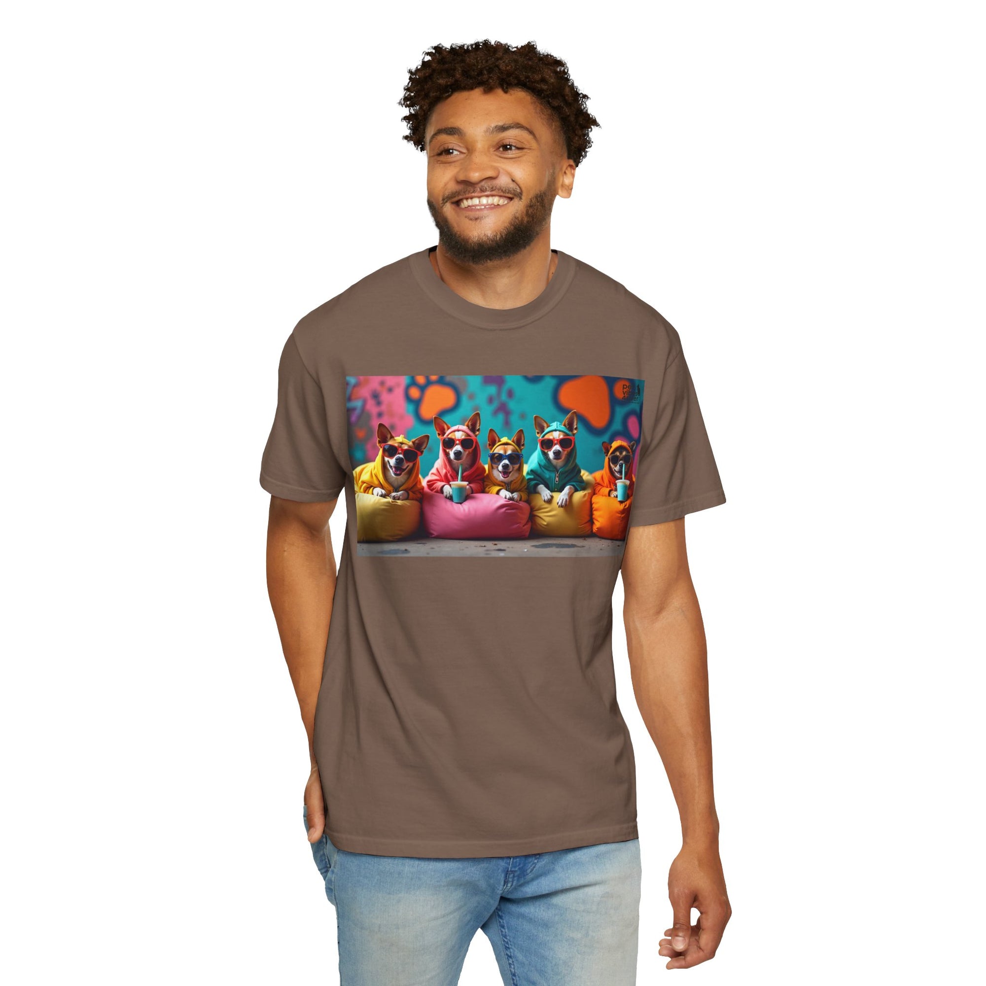 Playful Dog-Themed Unisex Garment-Dyed T-shirt, Pet Lover Gift, Casual Wear, Birthday Party Tee, Colorful Animal Art