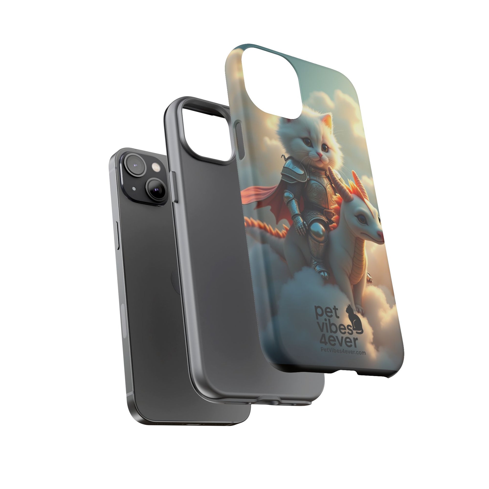 Pet Vibes Phone Case, Cute Cat and Dragon Design, Tough Phone Cover, Gift for Animal Lovers, Unique Pet Themed Accessory
