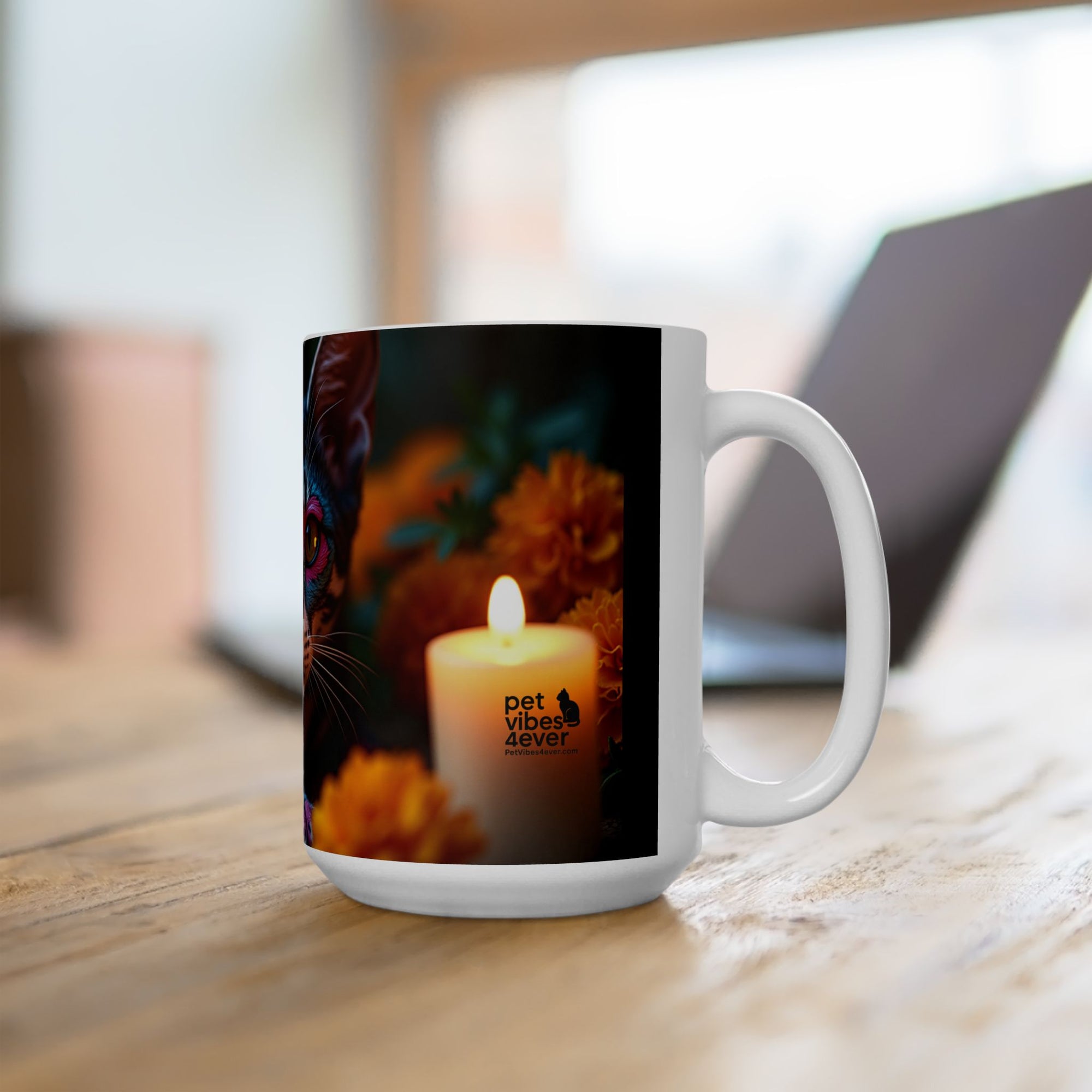 Colorful Cat Ceramic Mug | Cat Lover Gift, Unique Art Mug, Coffee Cup, Floral Design, Trendy Kitchen Decor