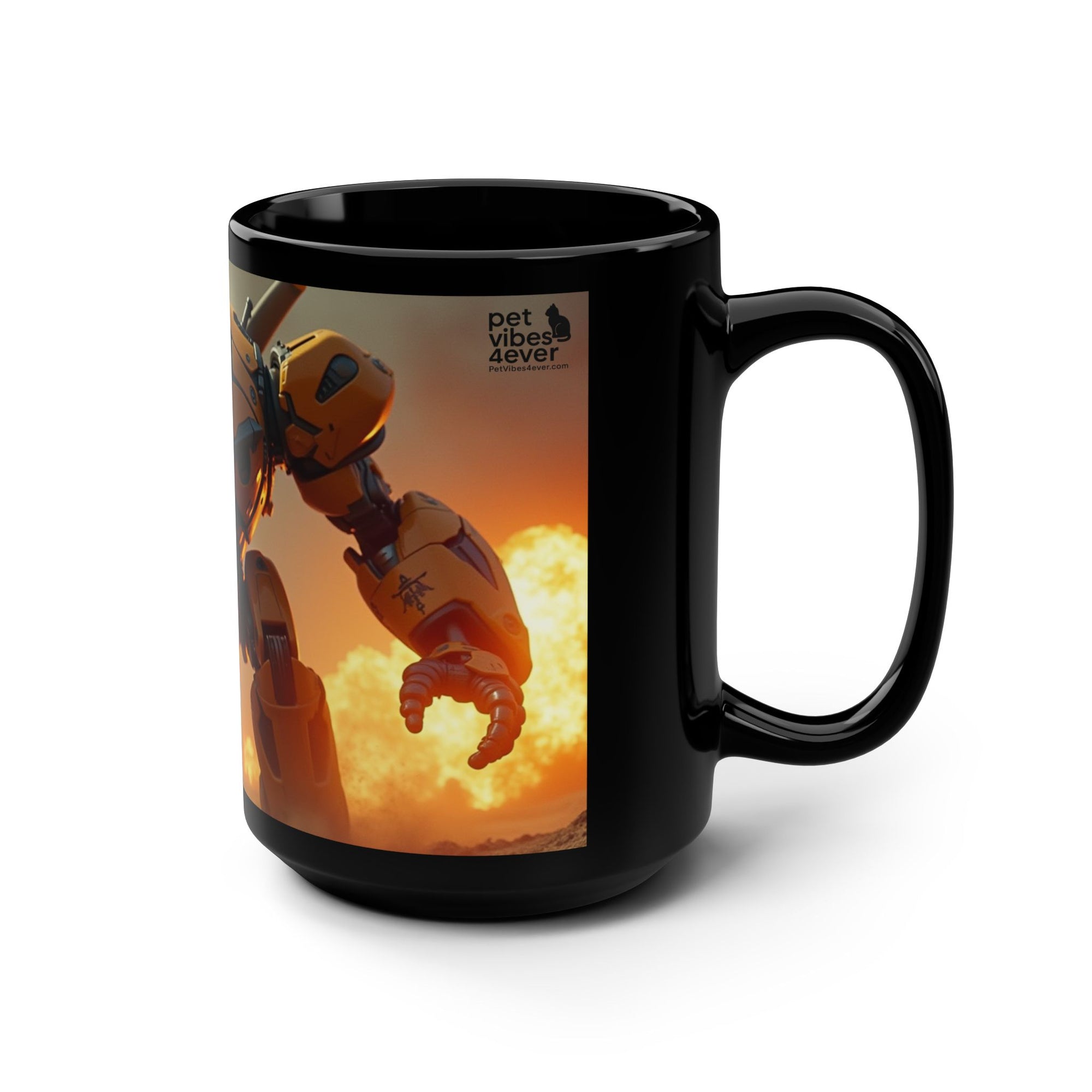 Robot-Inspired Black Mug, 15oz | Unique Gift for Gamers, Pet Lovers, Home Decor, Coffee Lovers, Fun Kitchenware