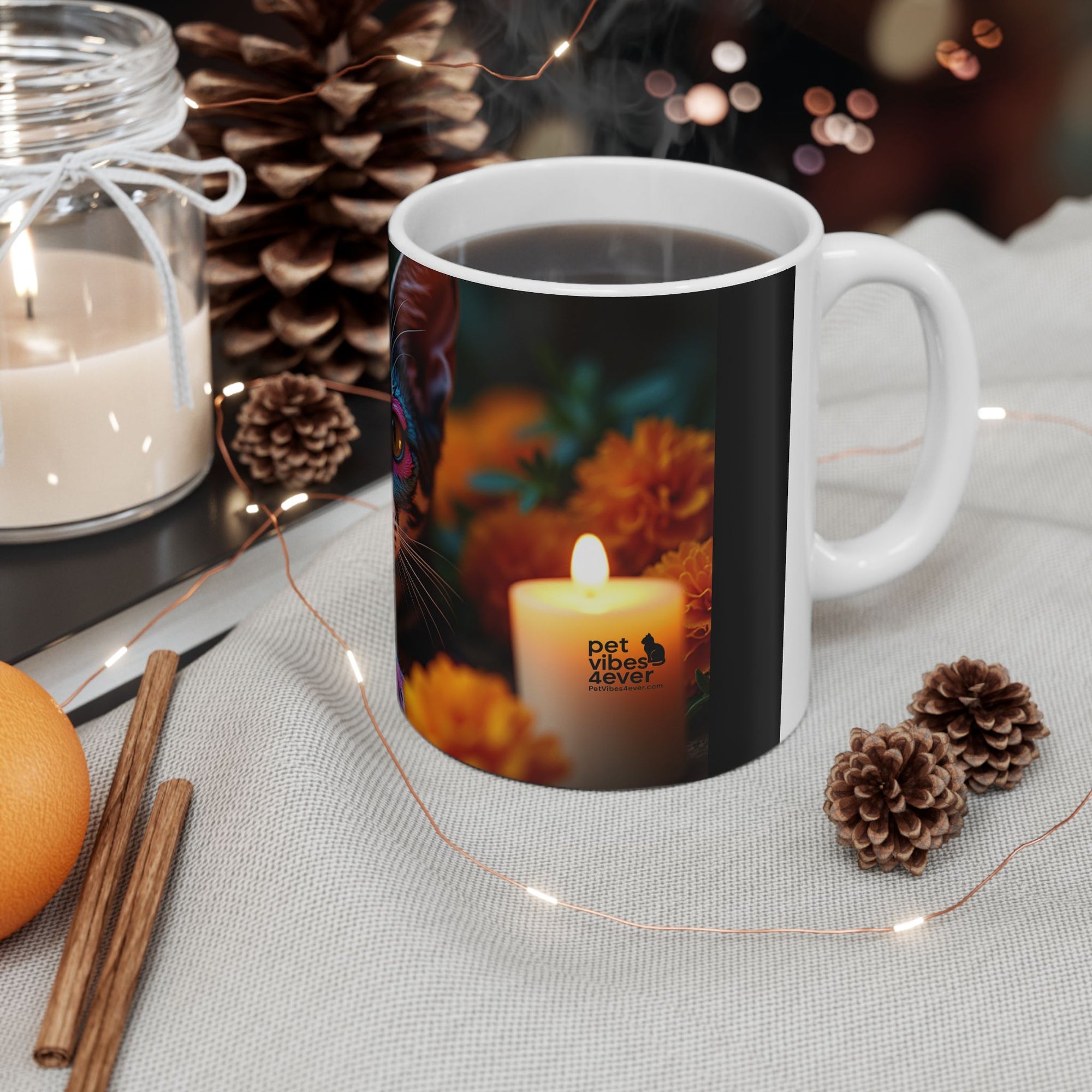 Colorful Cat Ceramic Mug | Cat Lover Gift, Unique Art Mug, Coffee Cup, Floral Design, Trendy Kitchen Decor
