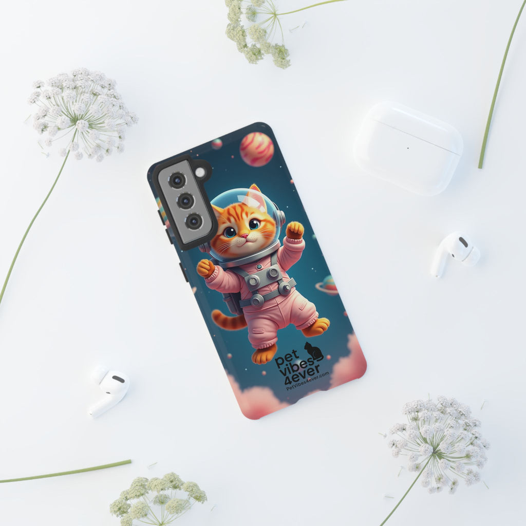 Cute Cat Phone Case, Astronaut Cat Case, Pet Lover Gift, Space Theme Accessories, Galaxy Cat Phone Cover