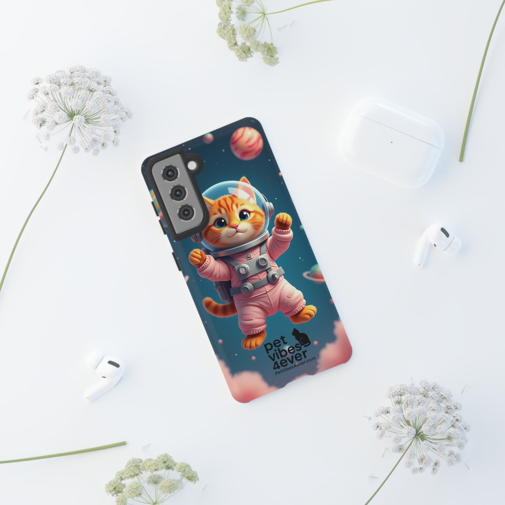 Cute Cat Phone Case, Astronaut Cat Case, Pet Lover Gift, Space Theme Accessories, Galaxy Cat Phone Cover