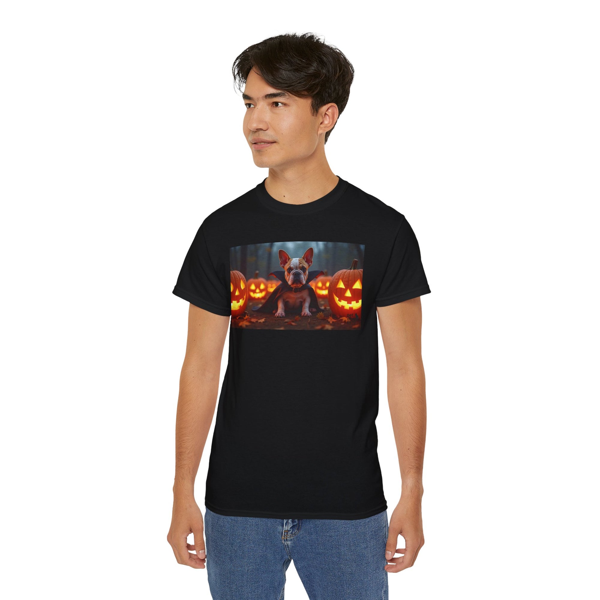 Halloween Dog Graphic Tee, Pumpkin Shirt, Fall Apparel, Casual Wear for Pet Lovers, Unisex Halloween T-Shirt