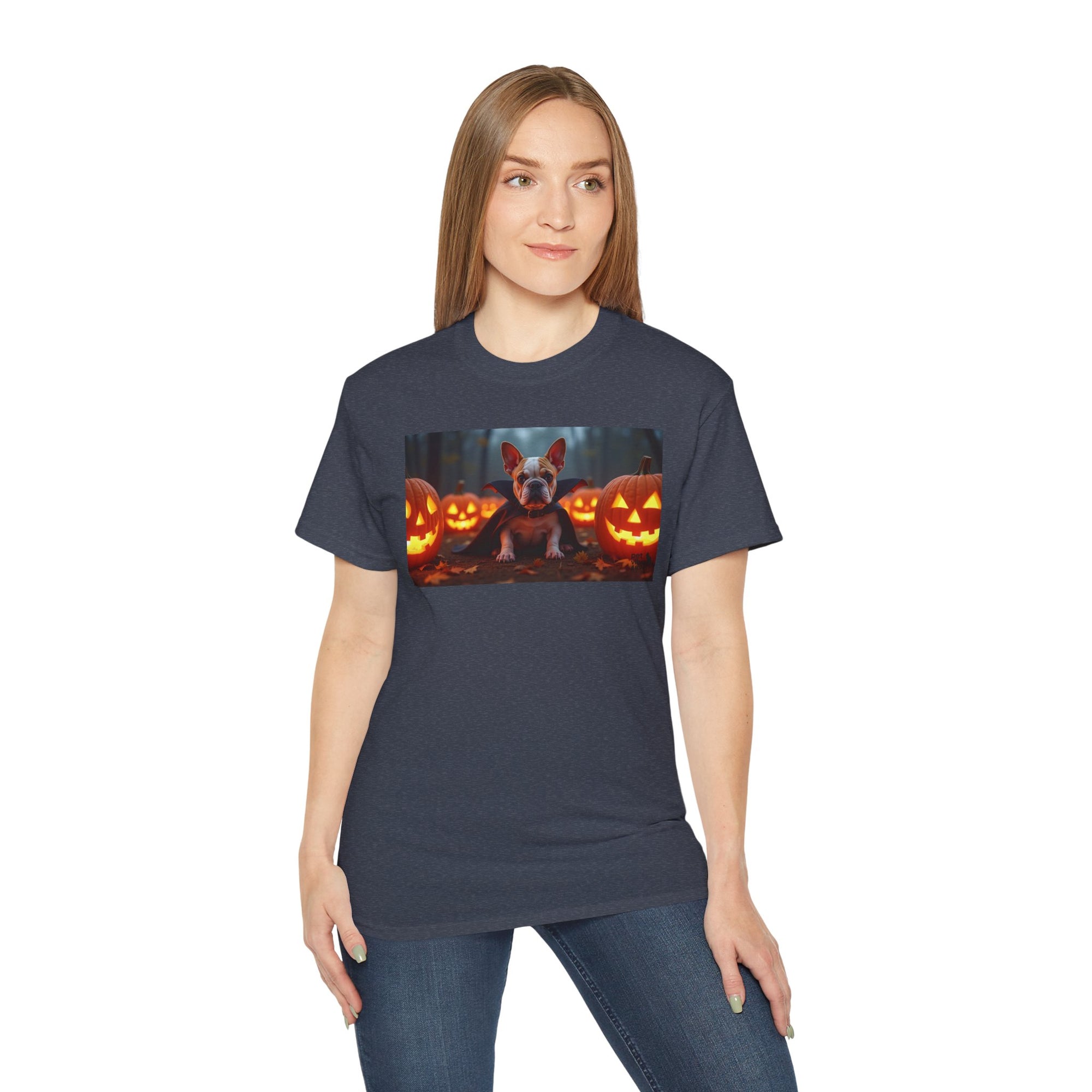 Halloween Dog Graphic Tee, Pumpkin Shirt, Fall Apparel, Casual Wear for Pet Lovers, Unisex Halloween T-Shirt
