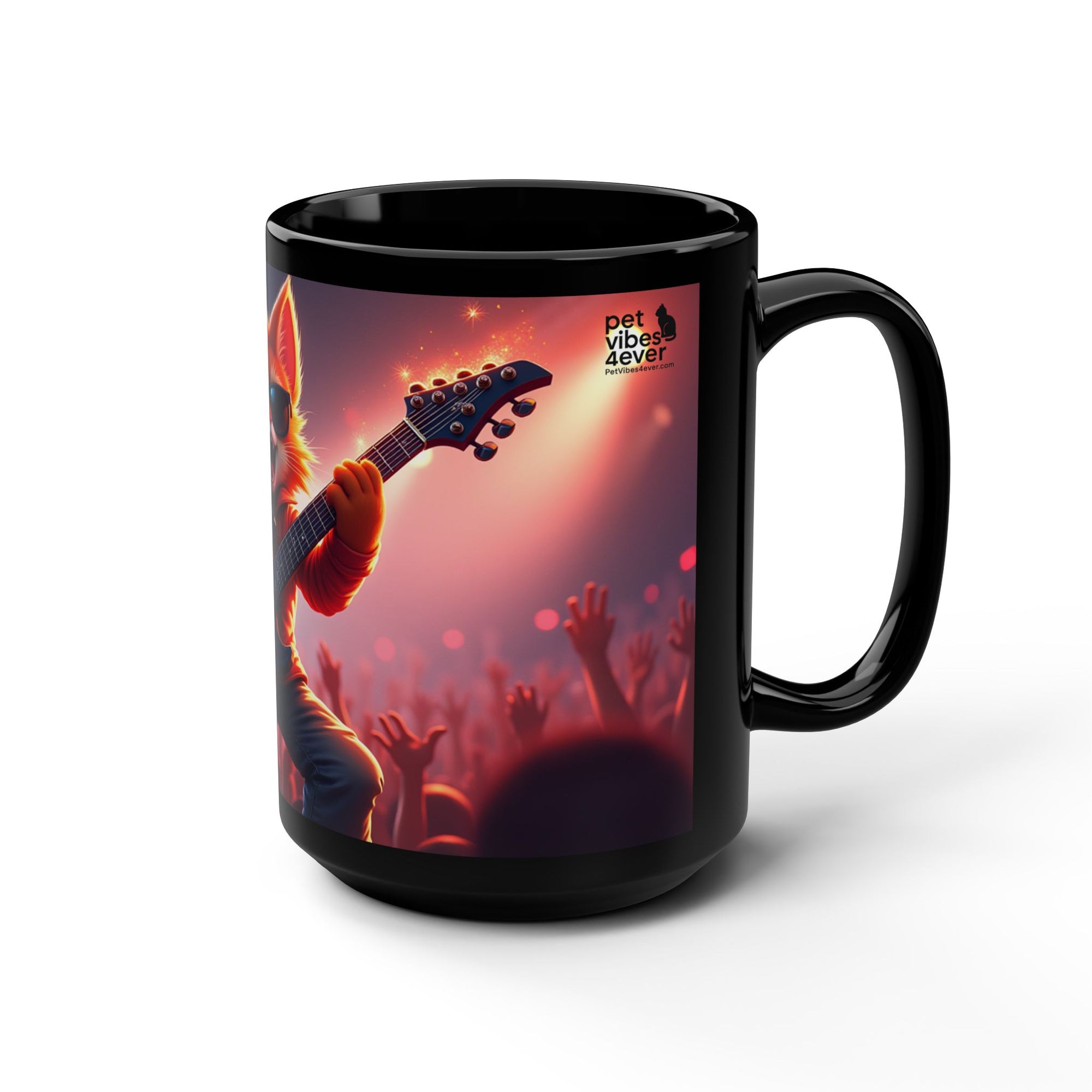 Rocking Cat Mug, 15oz Coffee Cup, Fun Gift for Pet Lovers, Music Enthusiasts, Great for Birthdays and Celebrations, Humor