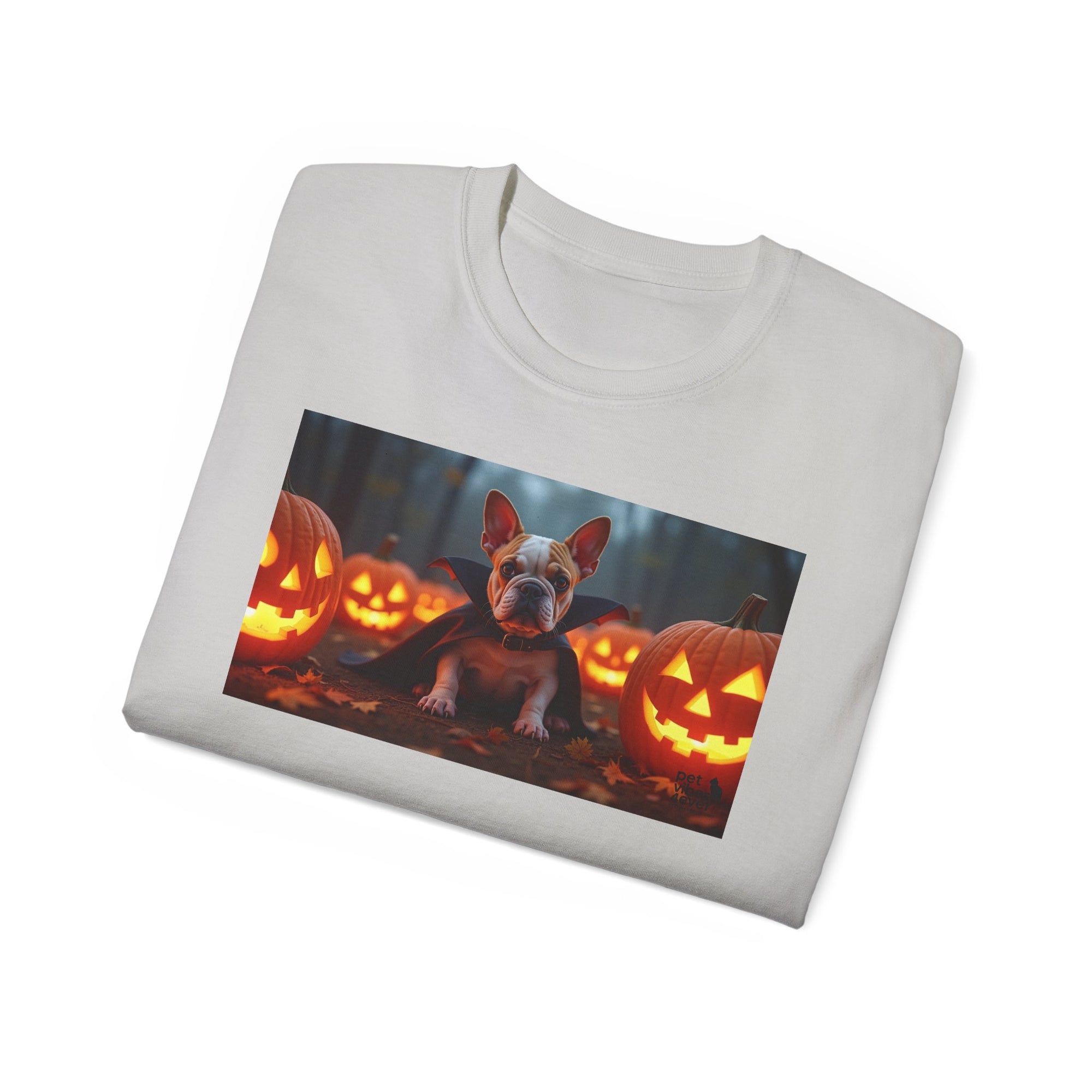 Halloween Dog Graphic Tee, Pumpkin Shirt, Fall Apparel, Casual Wear for Pet Lovers, Unisex Halloween T-Shirt