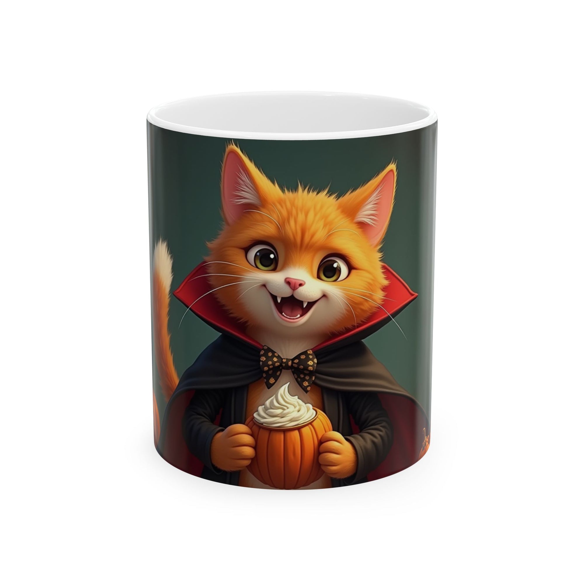 Spooky Cat Ceramic Mug - Halloween Coffee Cup for Cat Lovers, Cute Gift, Pumpkin Design, 11oz & 15oz