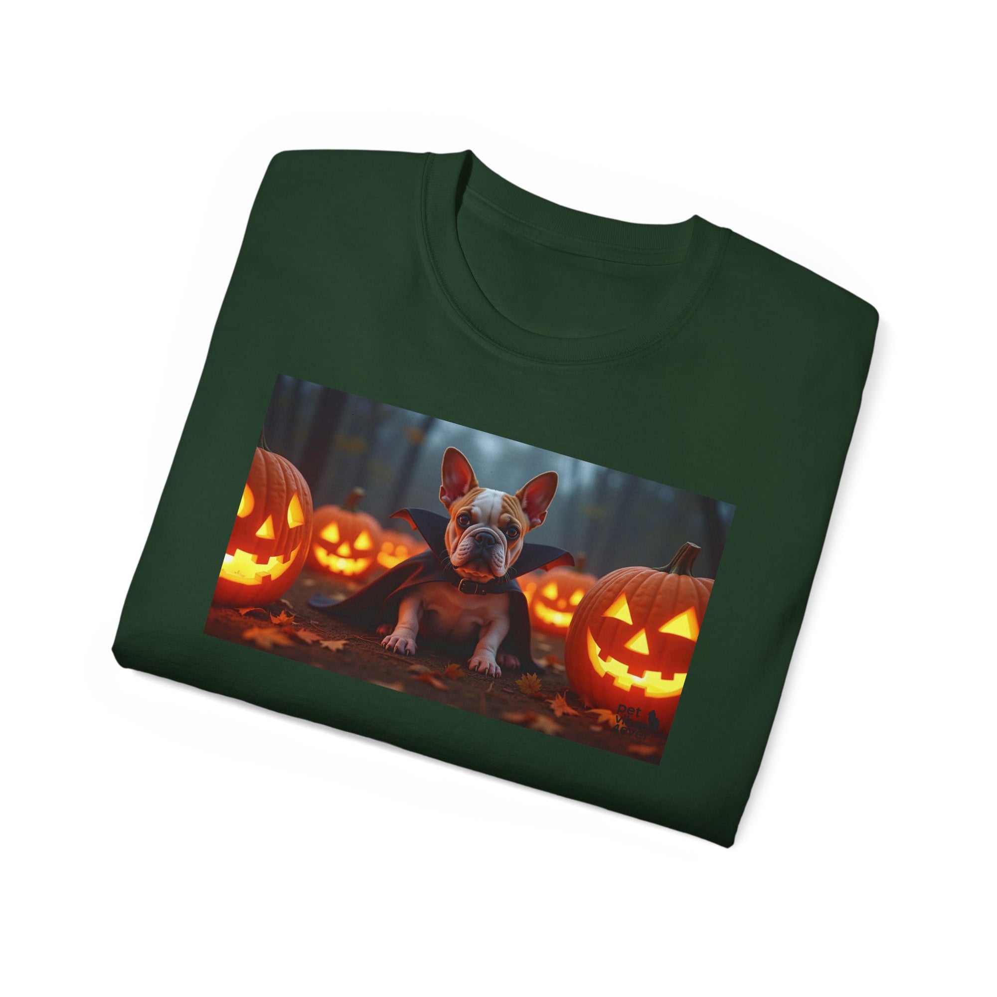 Halloween Dog Graphic Tee, Pumpkin Shirt, Fall Apparel, Casual Wear for Pet Lovers, Unisex Halloween T-Shirt