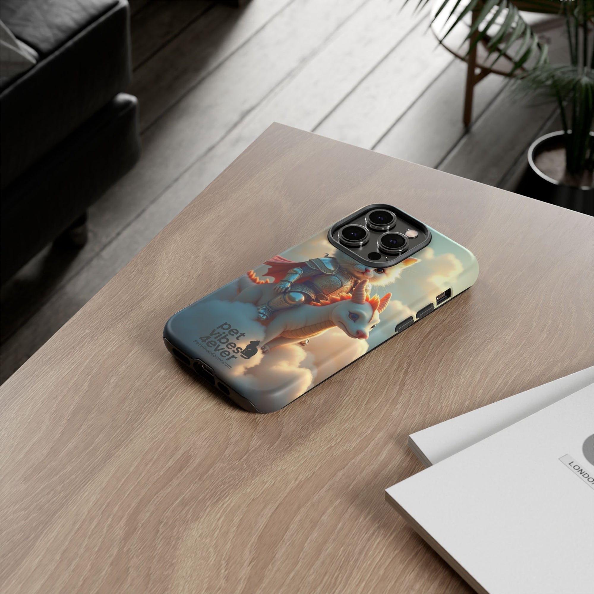 Pet Vibes Phone Case, Cute Cat and Dragon Design, Tough Phone Cover, Gift for Animal Lovers, Unique Pet Themed Accessory