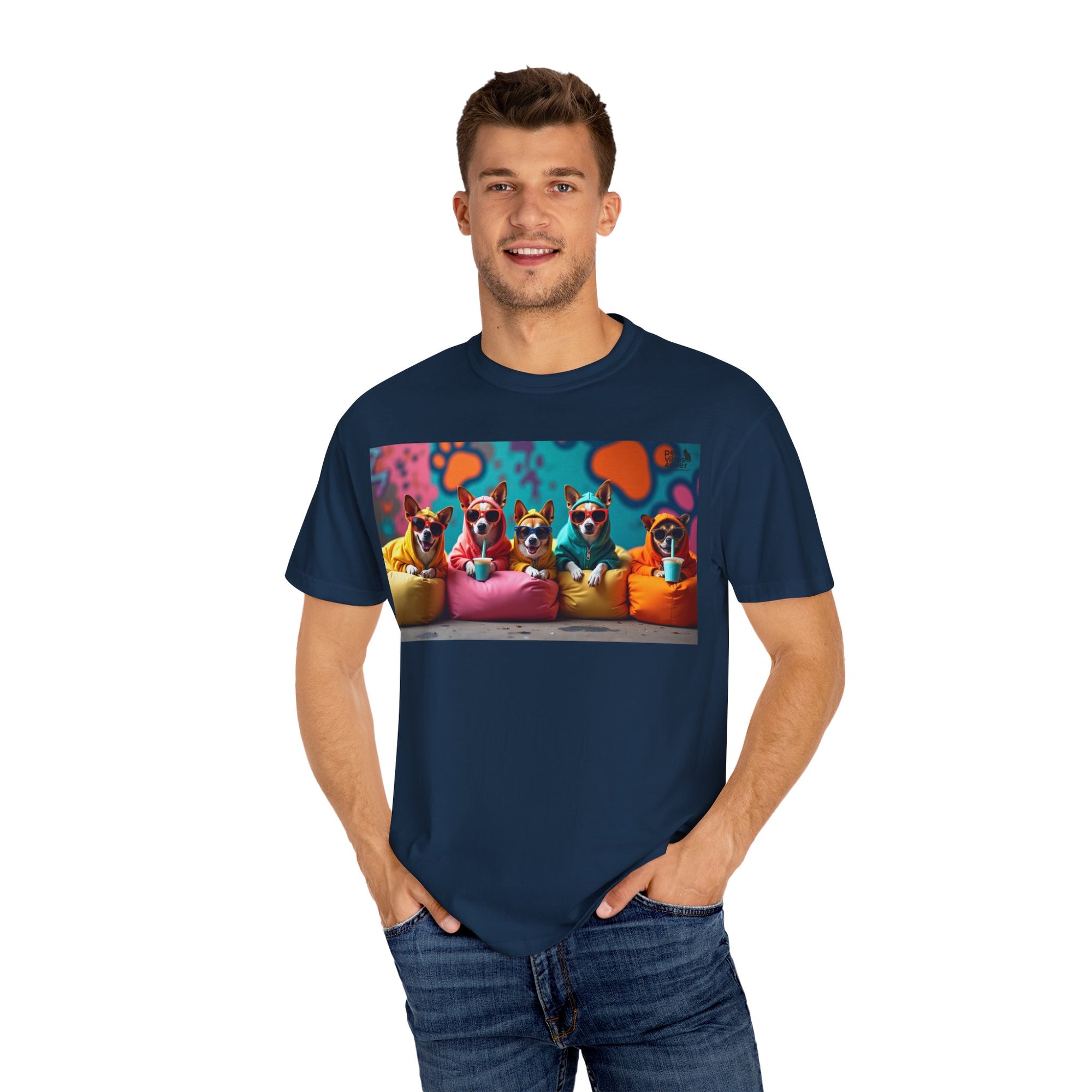 Playful Dog-Themed Unisex Garment-Dyed T-shirt, Pet Lover Gift, Casual Wear, Birthday Party Tee, Colorful Animal Art