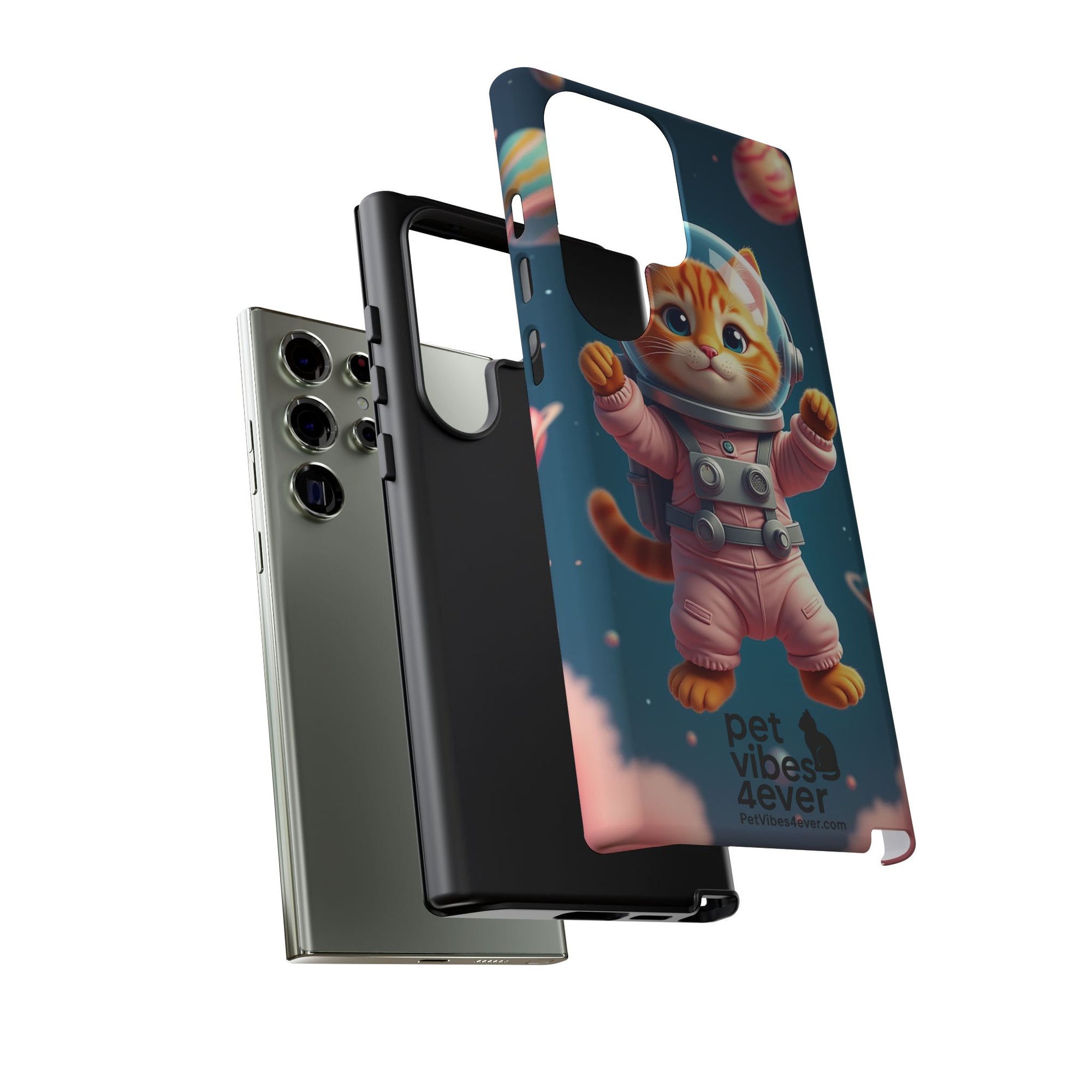 Cute Cat Phone Case, Astronaut Cat Case, Pet Lover Gift, Space Theme Accessories, Galaxy Cat Phone Cover