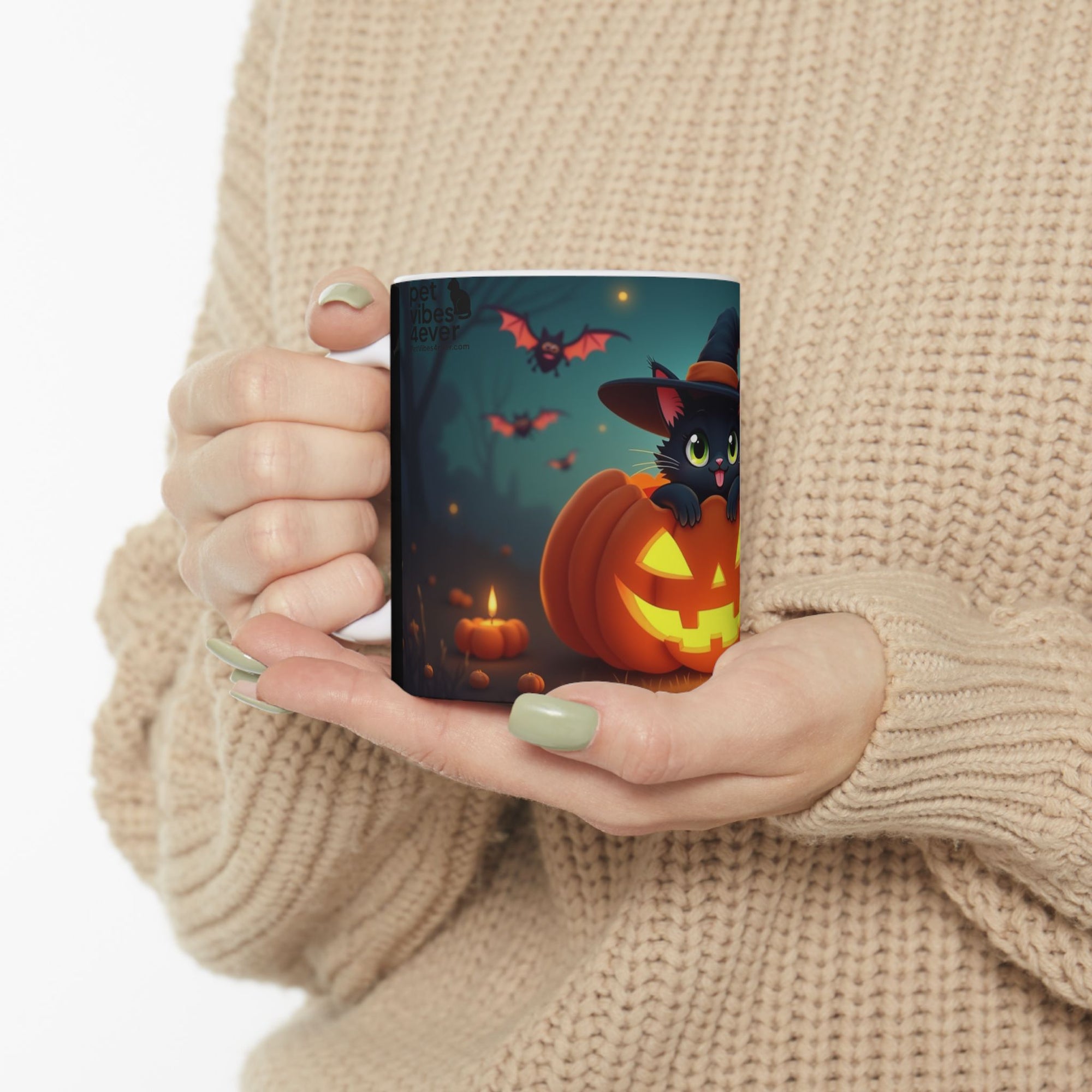 Halloween Cat Ceramic Mug, Cute Black Cat Mug, Pumpkin Mug, Seasonal Drinkware, Halloween Gift, Cozy Fall Decor