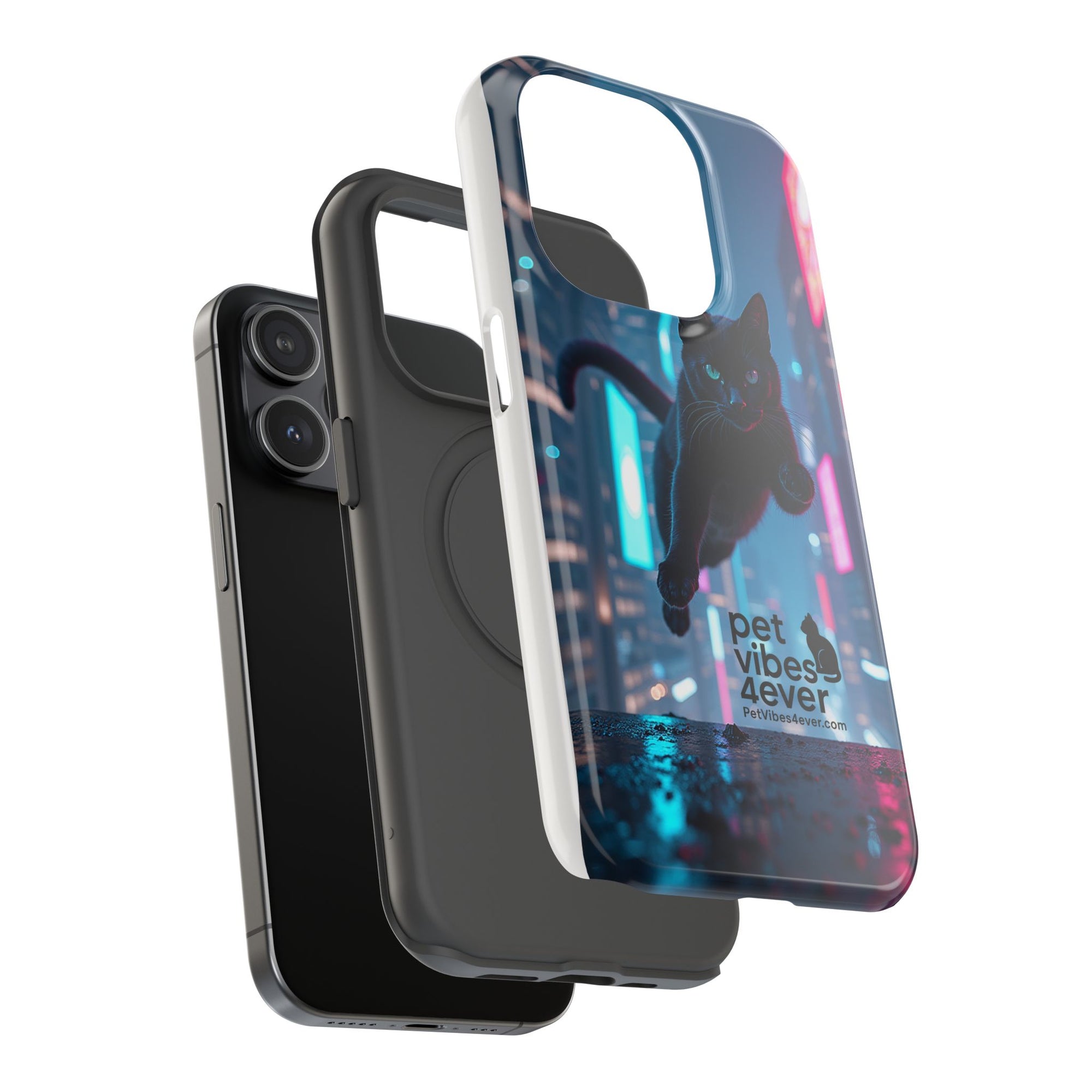 Cat-Themed Phone Case with Pet Vibes Design, Impact-Resistant Phone Case, Gift for Cat Lovers, Cute Pet Merchandise, Stylish Phone Accessory
