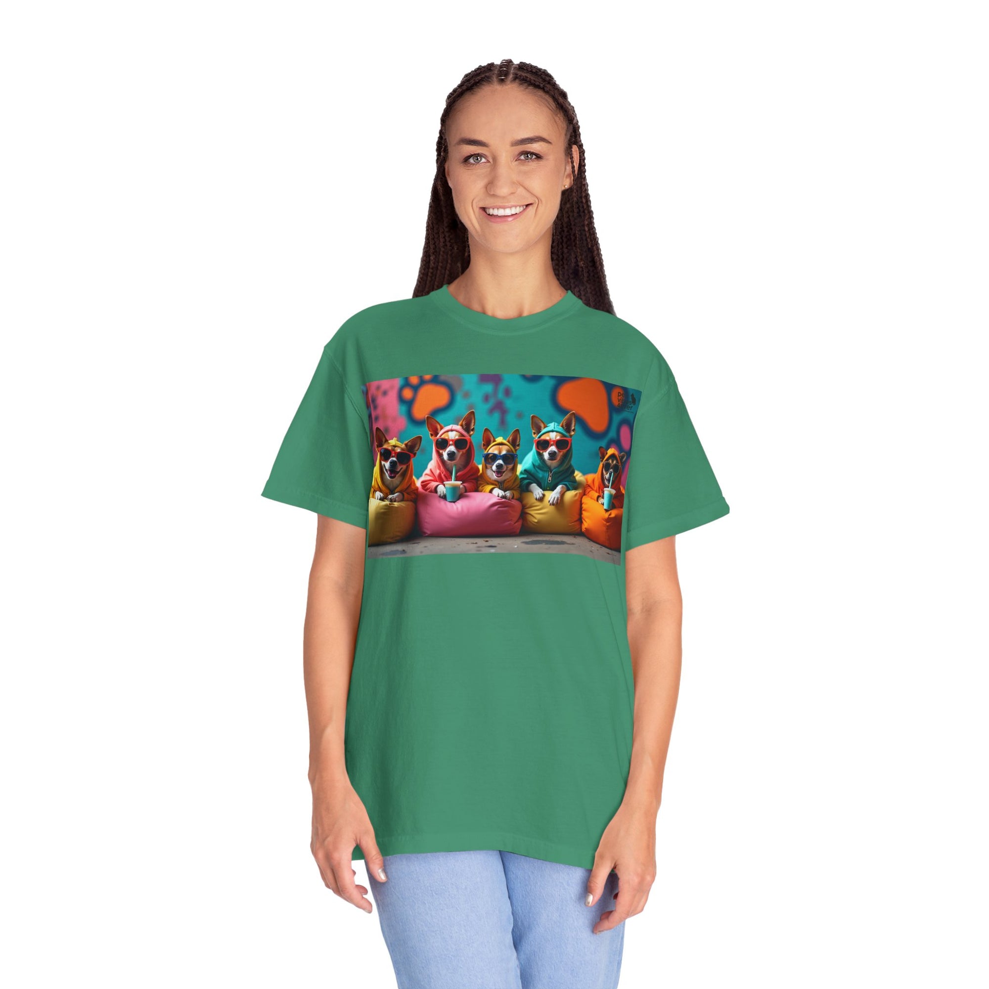 Playful Dog-Themed Unisex Garment-Dyed T-shirt, Pet Lover Gift, Casual Wear, Birthday Party Tee, Colorful Animal Art
