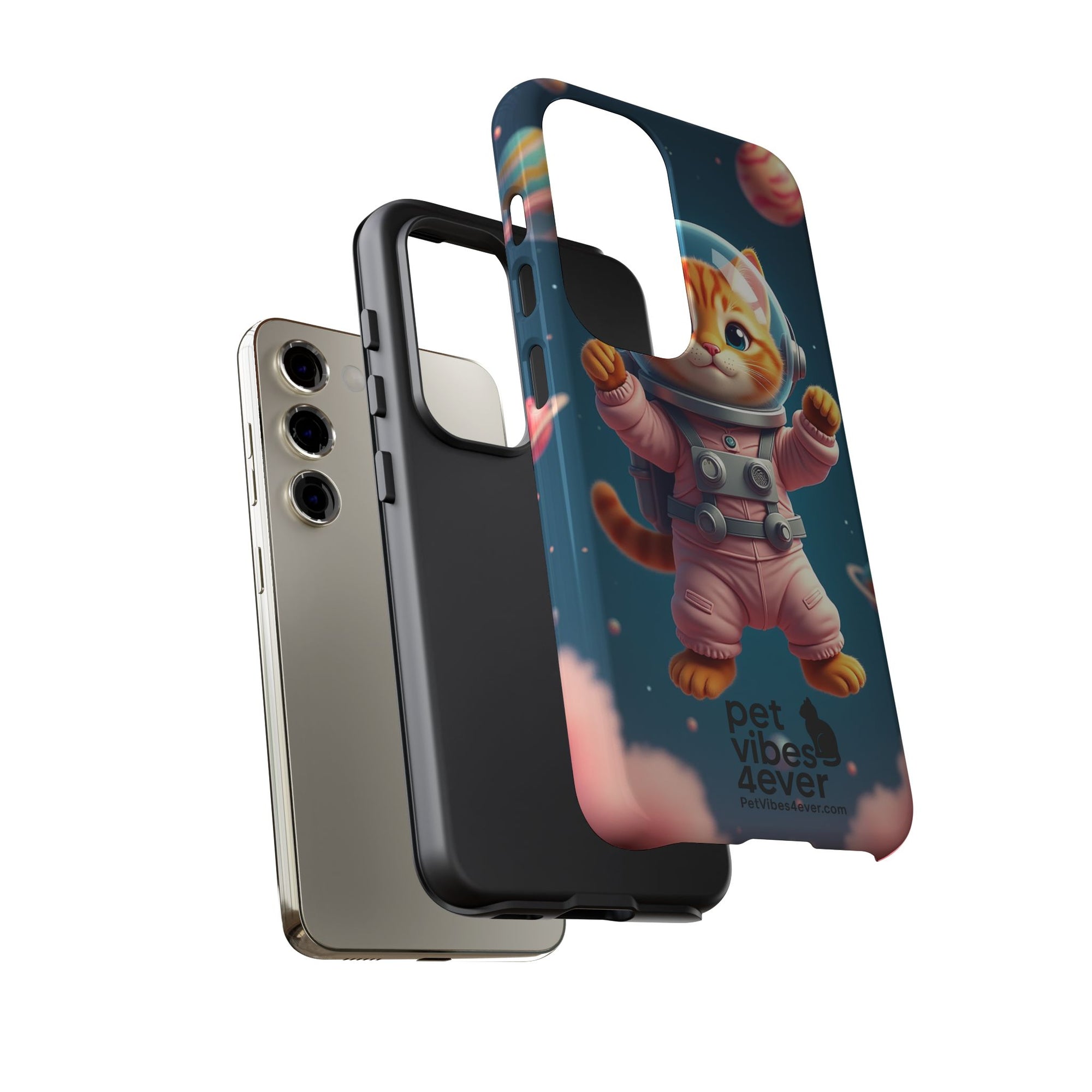Cute Cat Phone Case, Astronaut Cat Case, Pet Lover Gift, Space Theme Accessories, Galaxy Cat Phone Cover