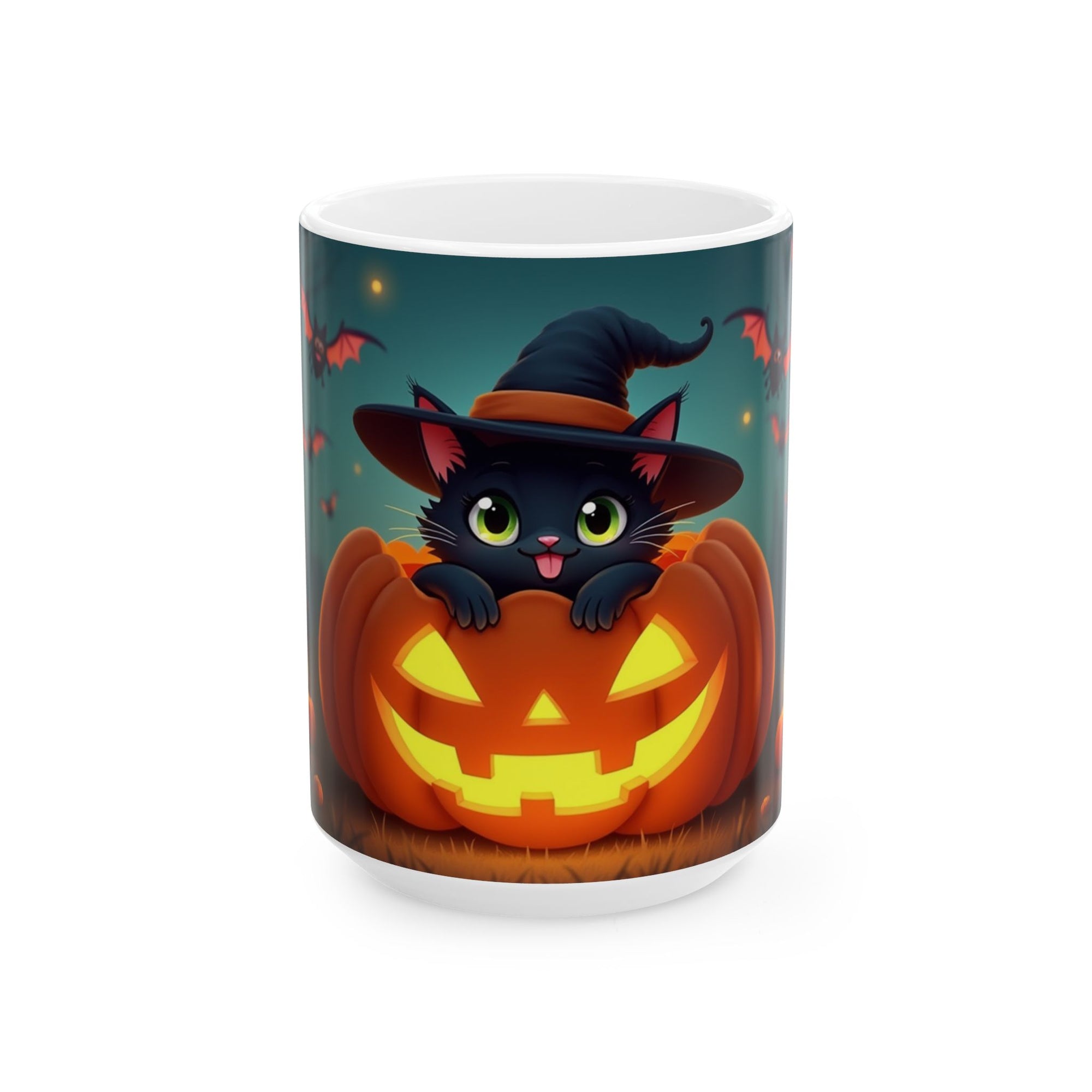 Halloween Cat Ceramic Mug, Cute Black Cat Mug, Pumpkin Mug, Seasonal Drinkware, Halloween Gift, Cozy Fall Decor
