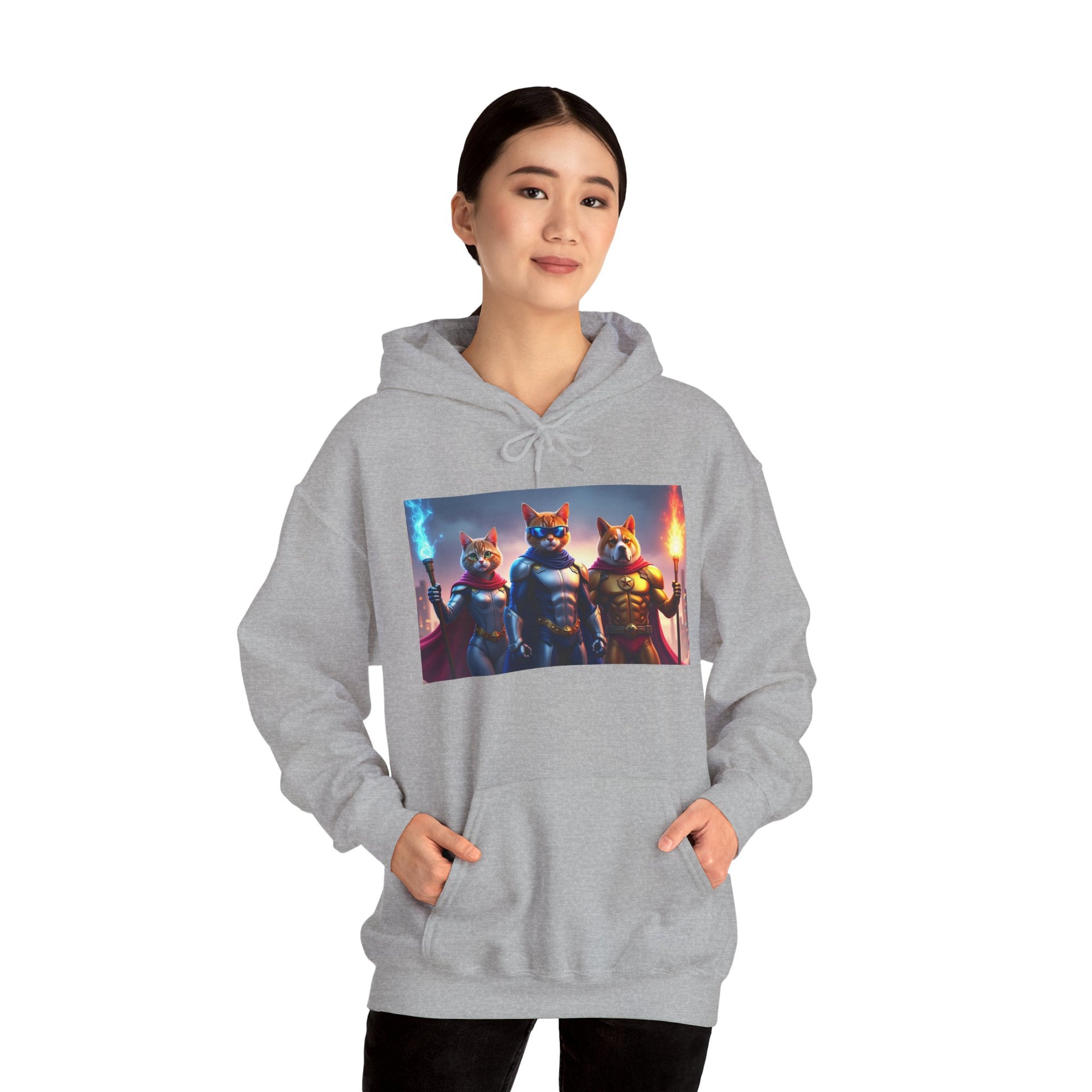 Epic Feline Warriors Hoodie | Unisex Heavy Blend™ Hooded Sweatshirt | Cosplay, Gift, Cat Lover, Graphic Tee, Casual Wear