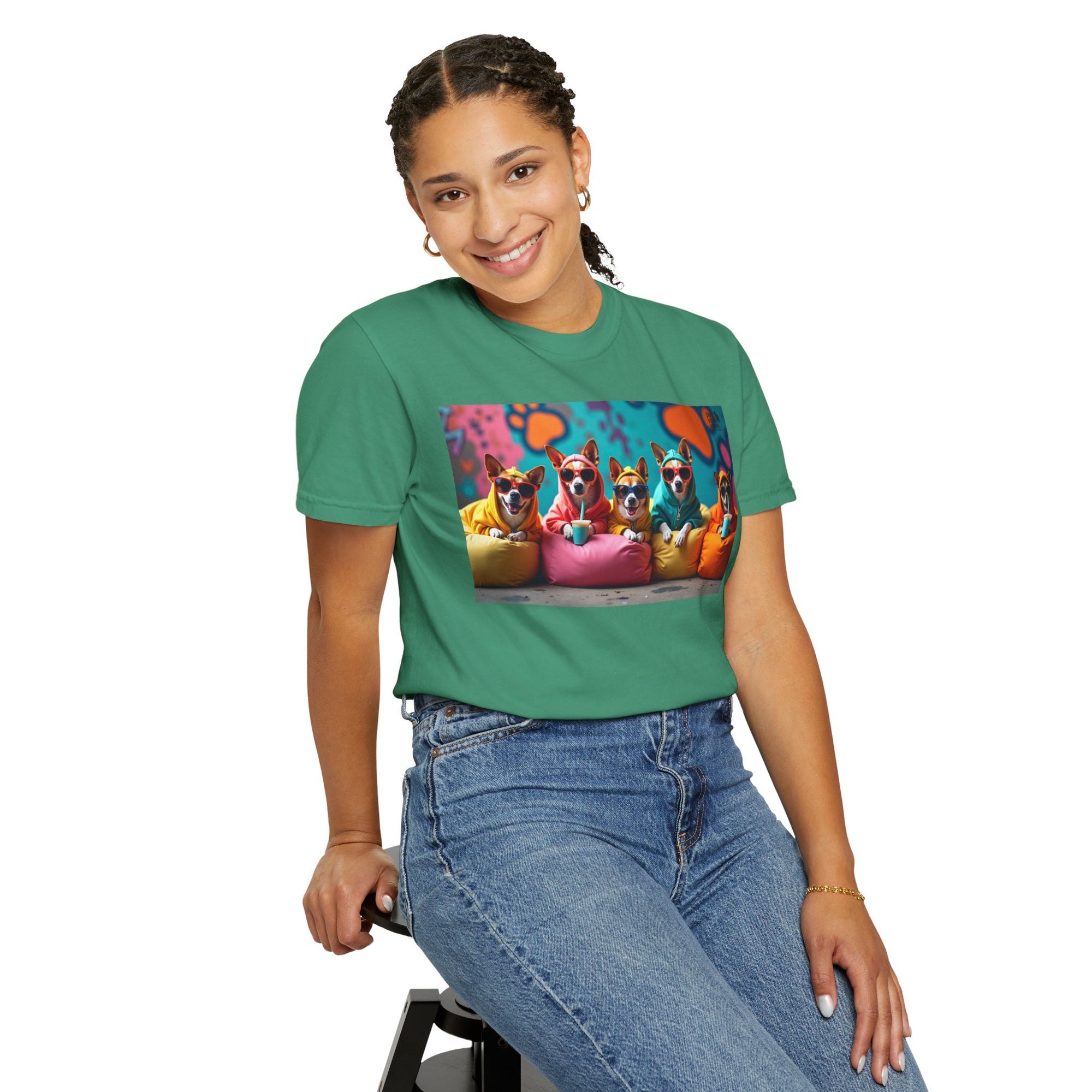 Playful Dog-Themed Unisex Garment-Dyed T-shirt, Pet Lover Gift, Casual Wear, Birthday Party Tee, Colorful Animal Art