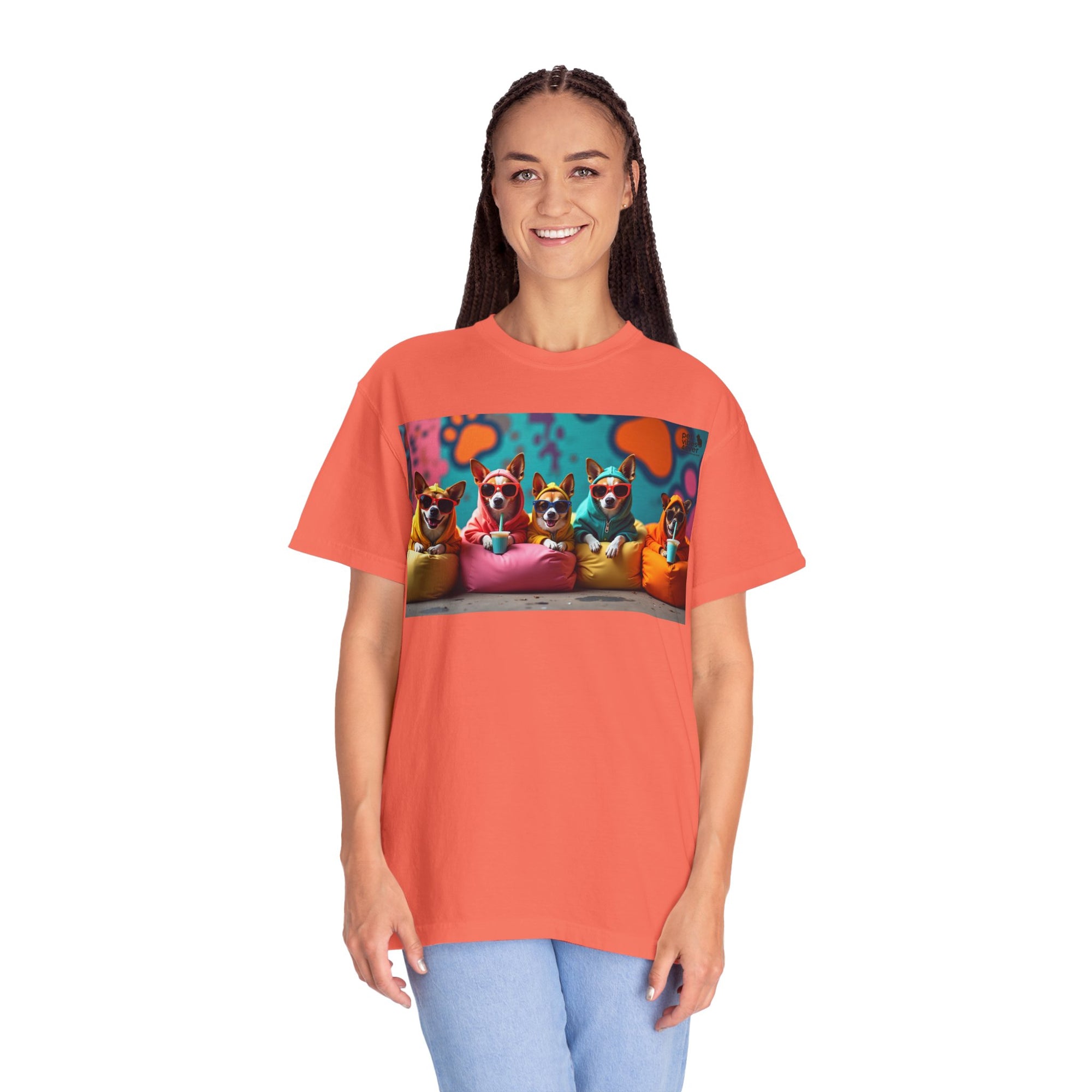 Playful Dog-Themed Unisex Garment-Dyed T-shirt, Pet Lover Gift, Casual Wear, Birthday Party Tee, Colorful Animal Art