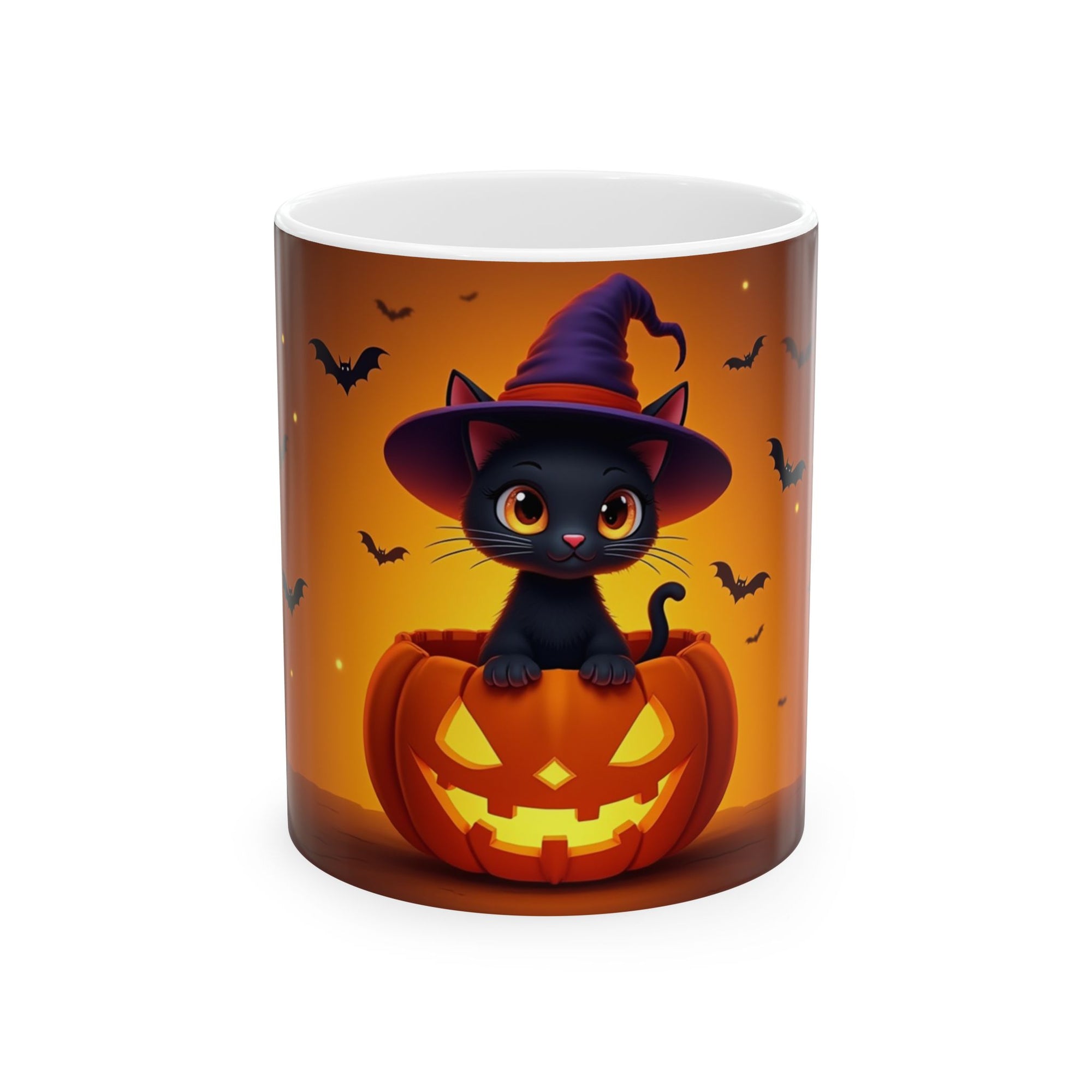 Halloween Cat Mug - Black Cat Pumpkin Coffee Cup, Trick-or-Treat Mug, Fall Home Decor, Spooky Gift, Cat Lover's Kitchen