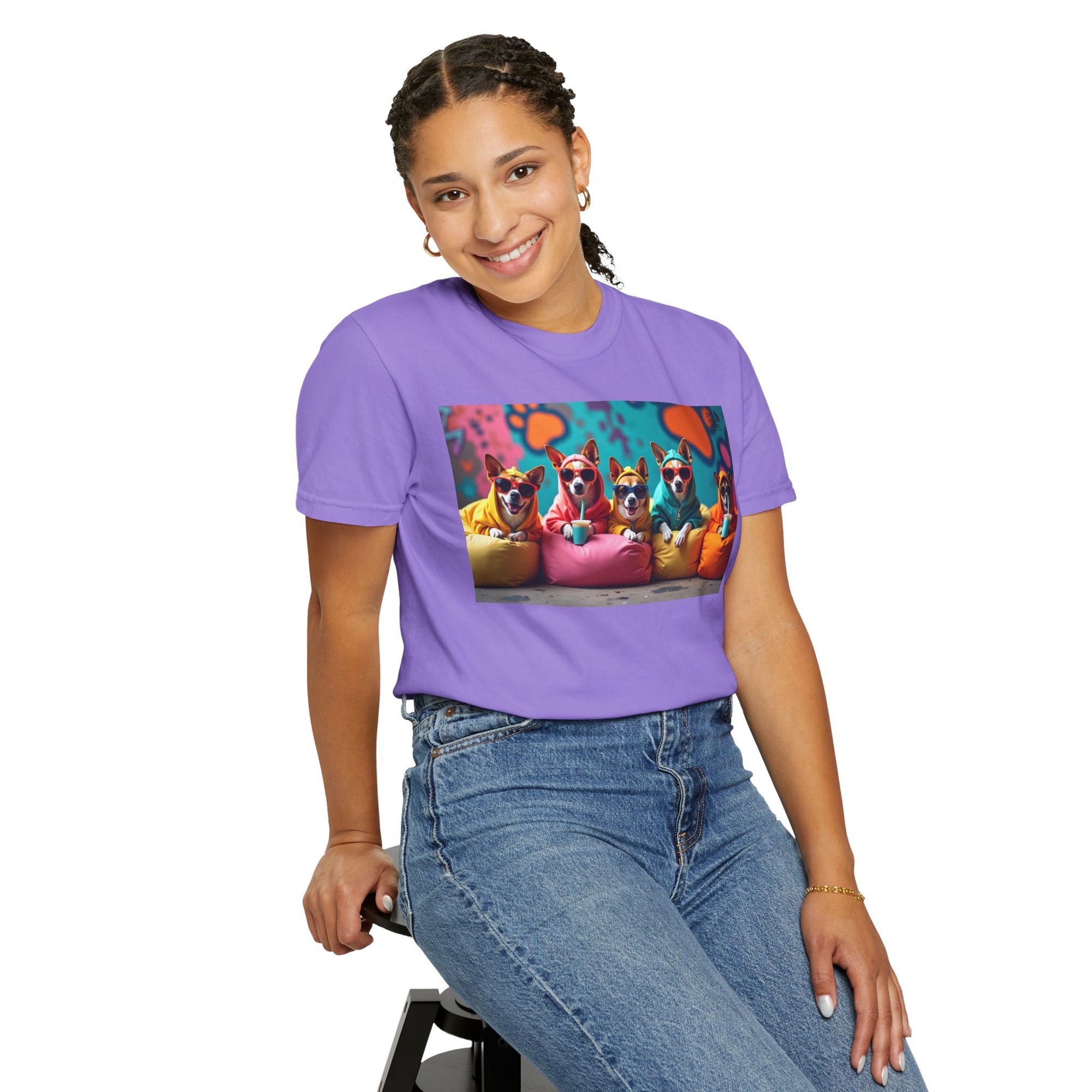 Playful Dog-Themed Unisex Garment-Dyed T-shirt, Pet Lover Gift, Casual Wear, Birthday Party Tee, Colorful Animal Art