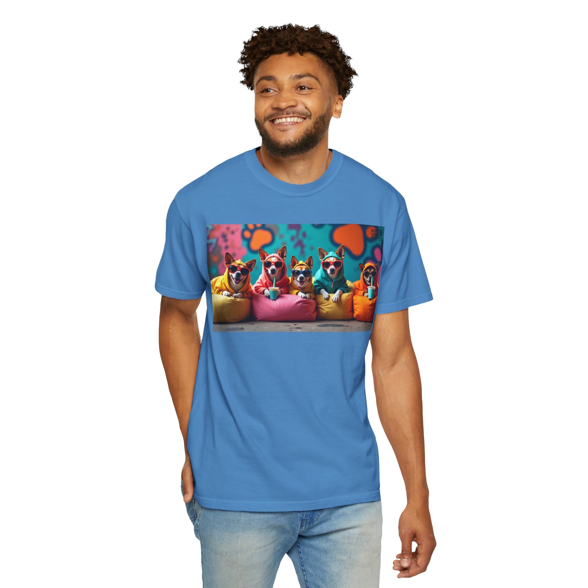 Playful Dog-Themed Unisex Garment-Dyed T-shirt, Pet Lover Gift, Casual Wear, Birthday Party Tee, Colorful Animal Art