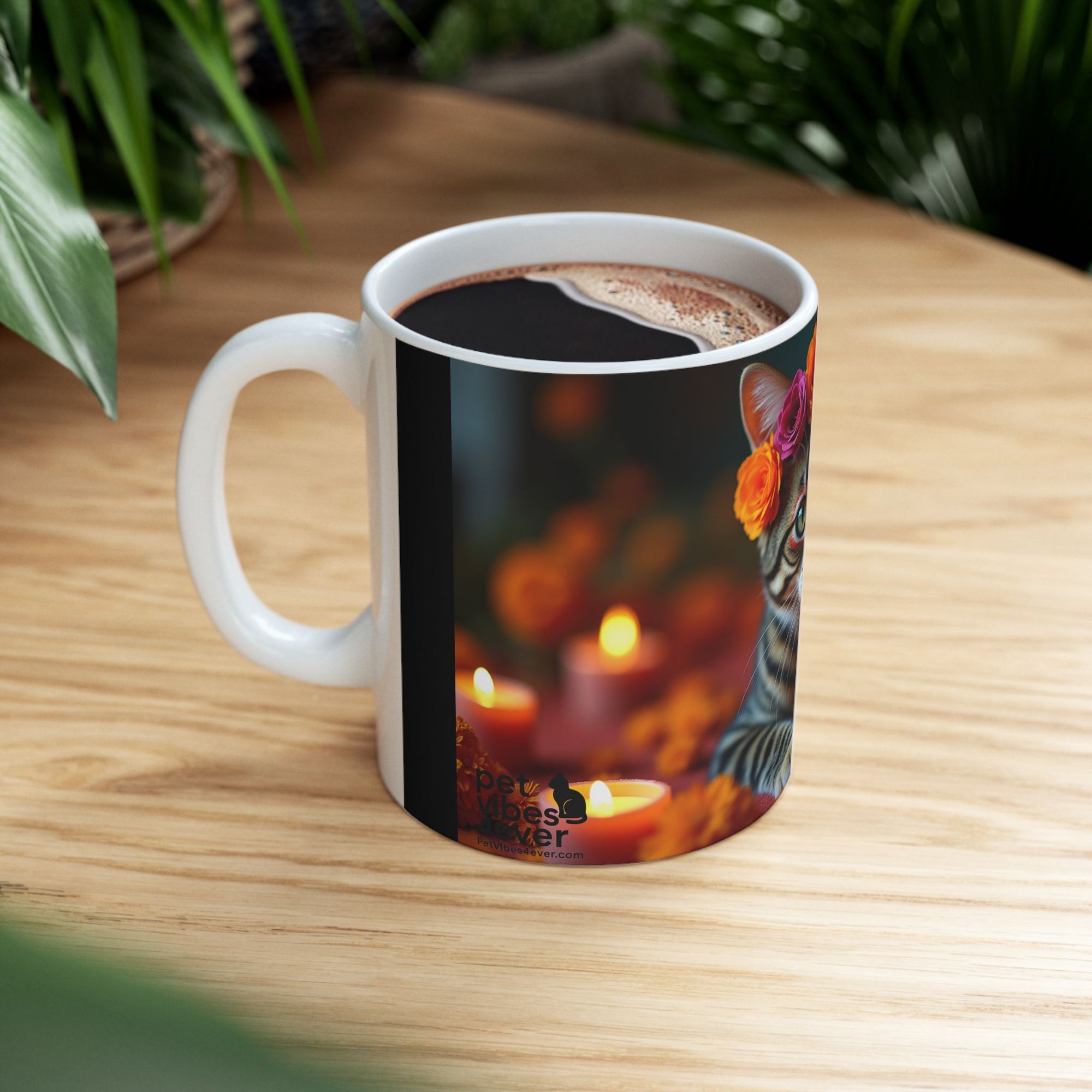 Whimsical Cat Floral Mug | Ceramic Tea Cup | Perfect Gift for Cat Lovers, Cozy Home Decor, Birthday, Cat-Themed Party