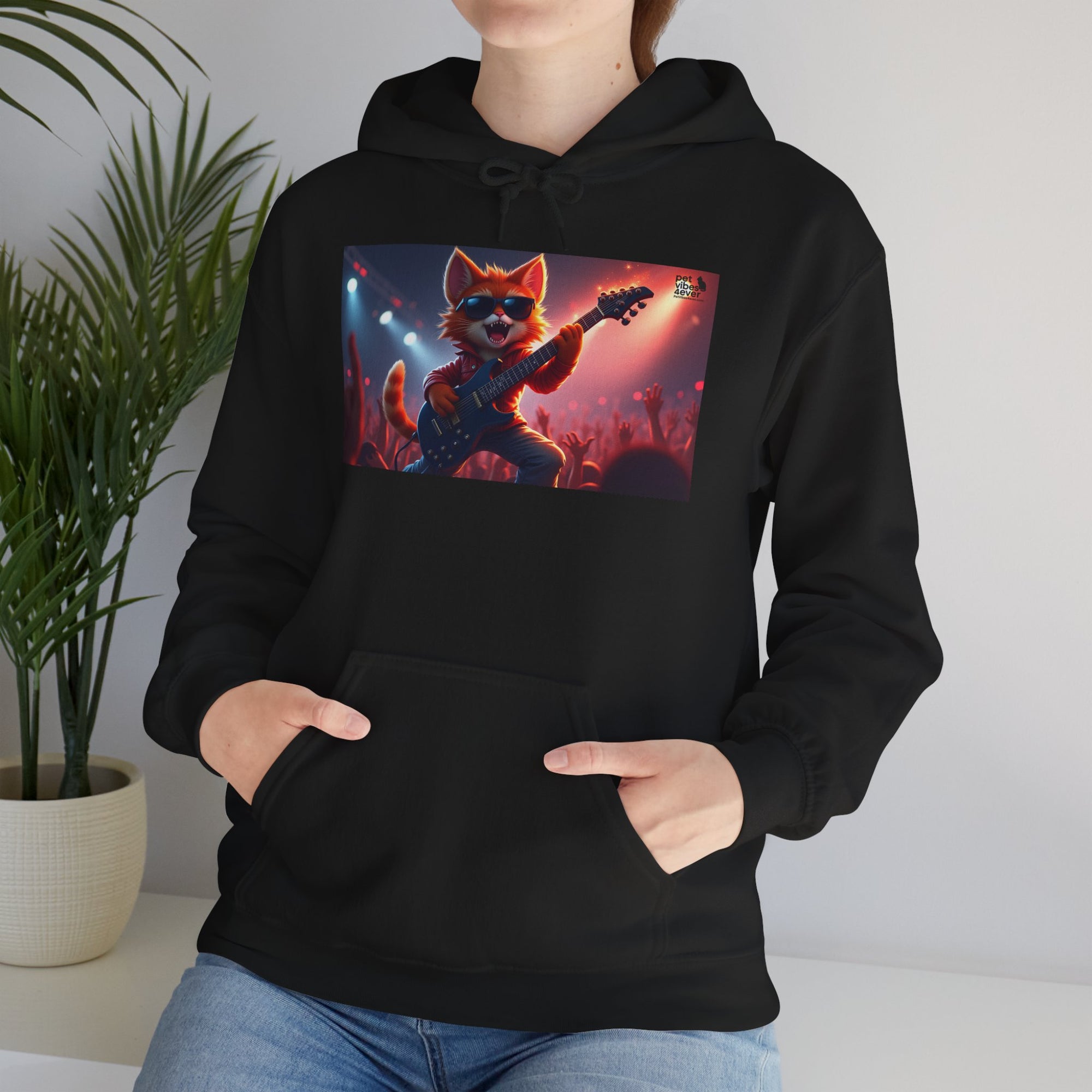 Funky Cat Hoodie - Unisex Heavy Blend Sweatshirt, Cool Graphic Hoodie, Perfect Gift for Cat Lovers, Concert Apparel, Cozy Style