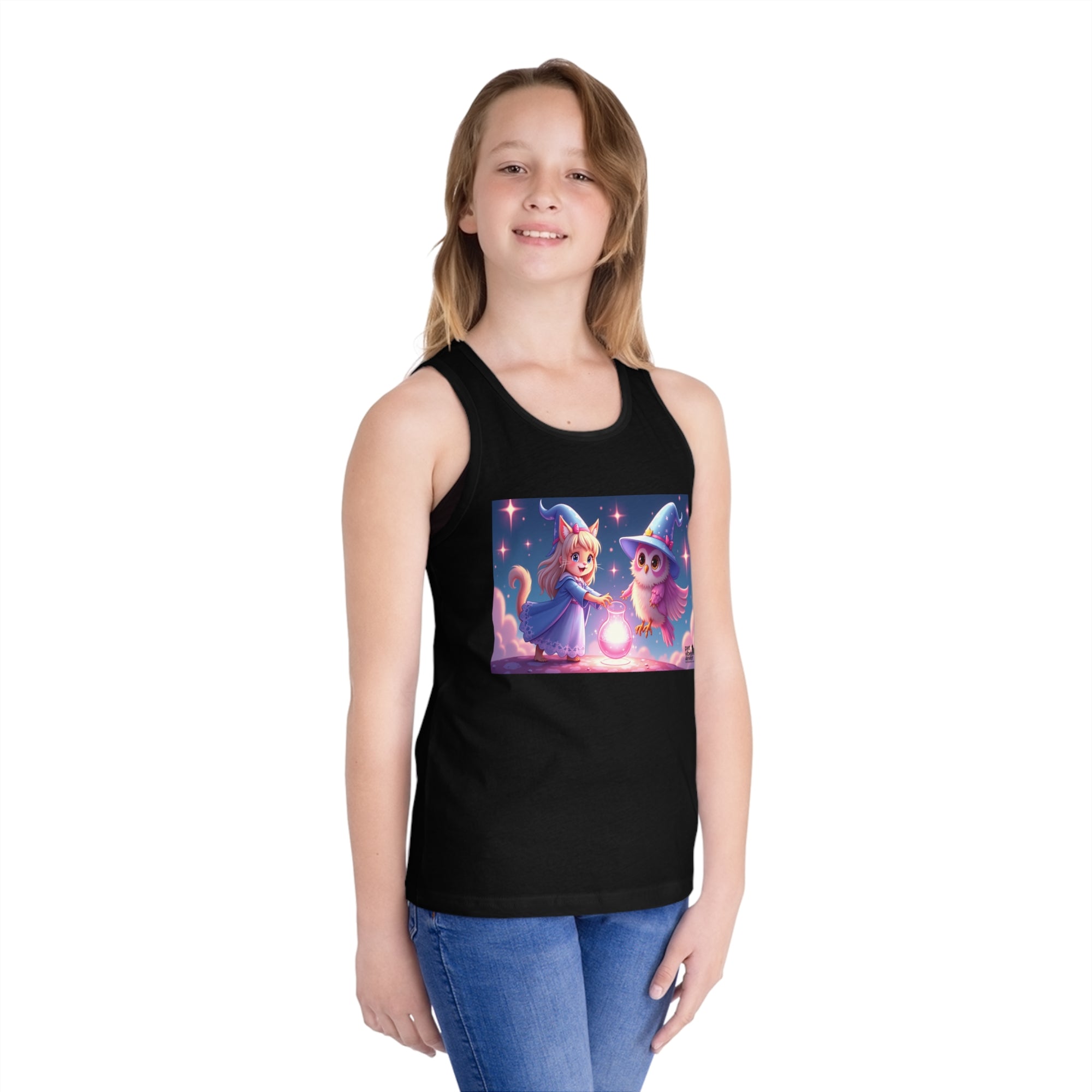 Magical Kids Jersey Tank Top, Cute Animal Art Tank, Summer Wear for Kids, Birthday Gift, Fun Playtime Apparel, Princess Owl Design