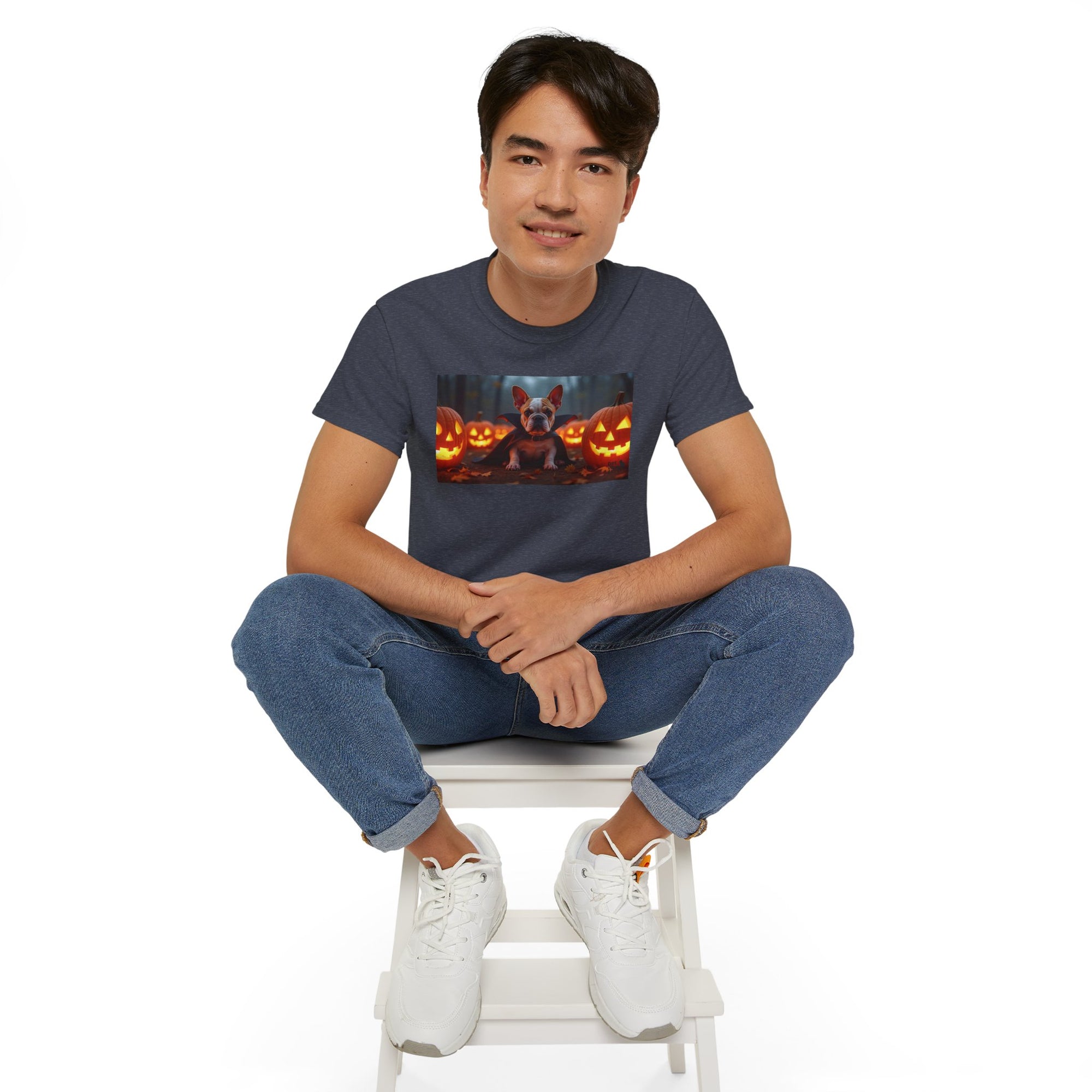 Halloween Dog Graphic Tee, Pumpkin Shirt, Fall Apparel, Casual Wear for Pet Lovers, Unisex Halloween T-Shirt