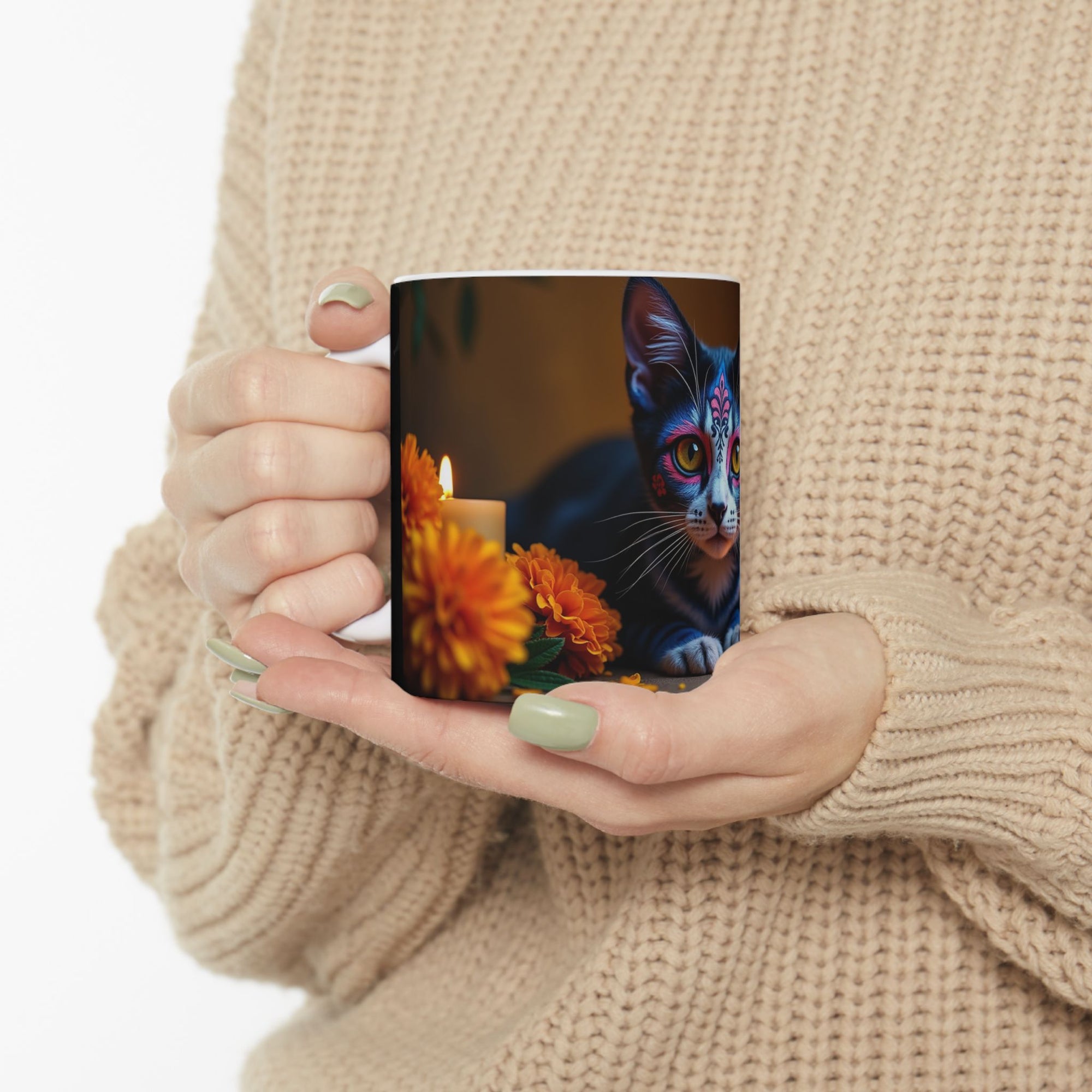 Artistic Cat Ceramic Mug - Vibrant Kitty, Animal Lover Gift, Coffee Tea Cup, Unique Home Decor, Birthday Gift