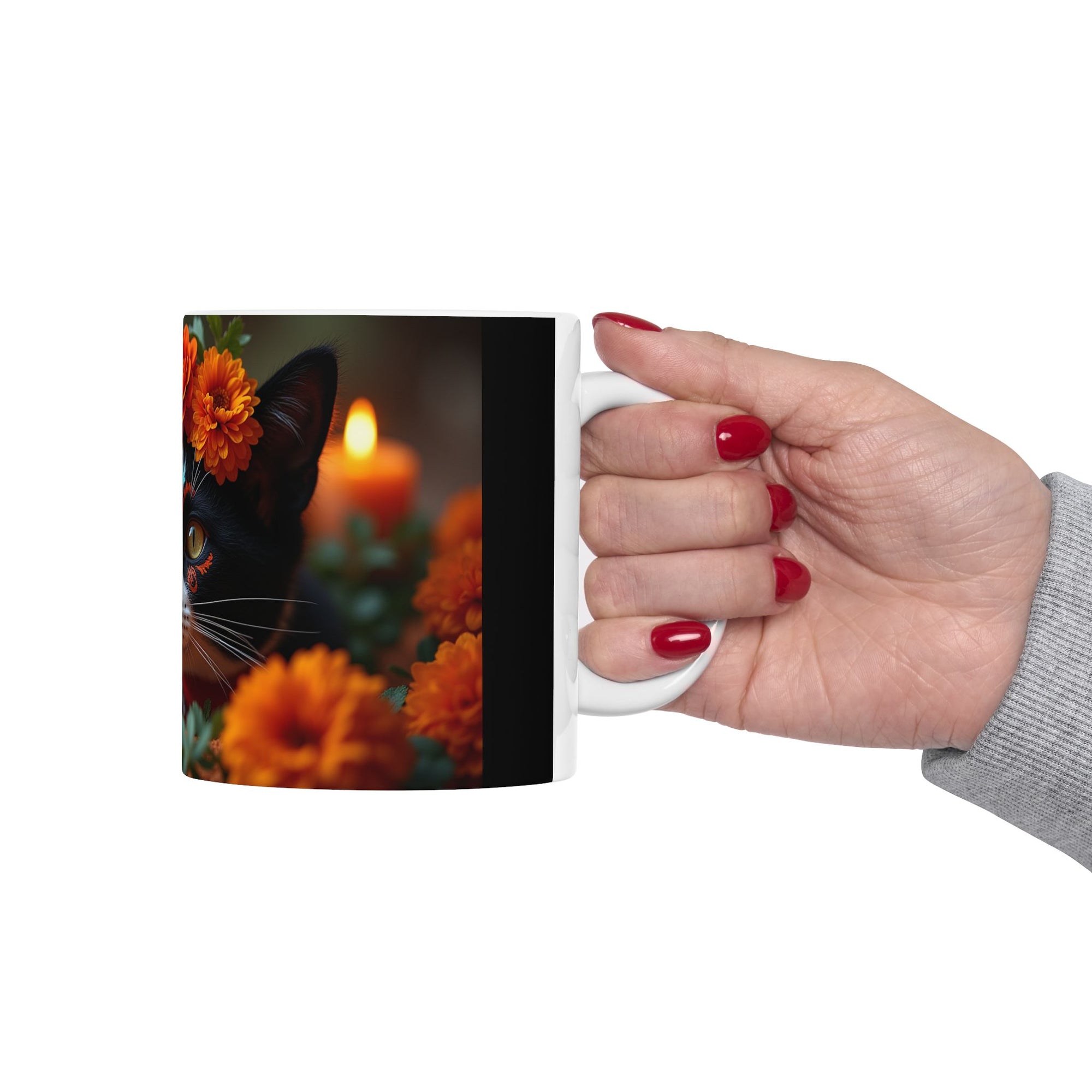 Cat Floral Ceramic Mug, Cute Cat Mug, Gift for Cat Lovers, Coffee Mug, Animal Lover's Gift
