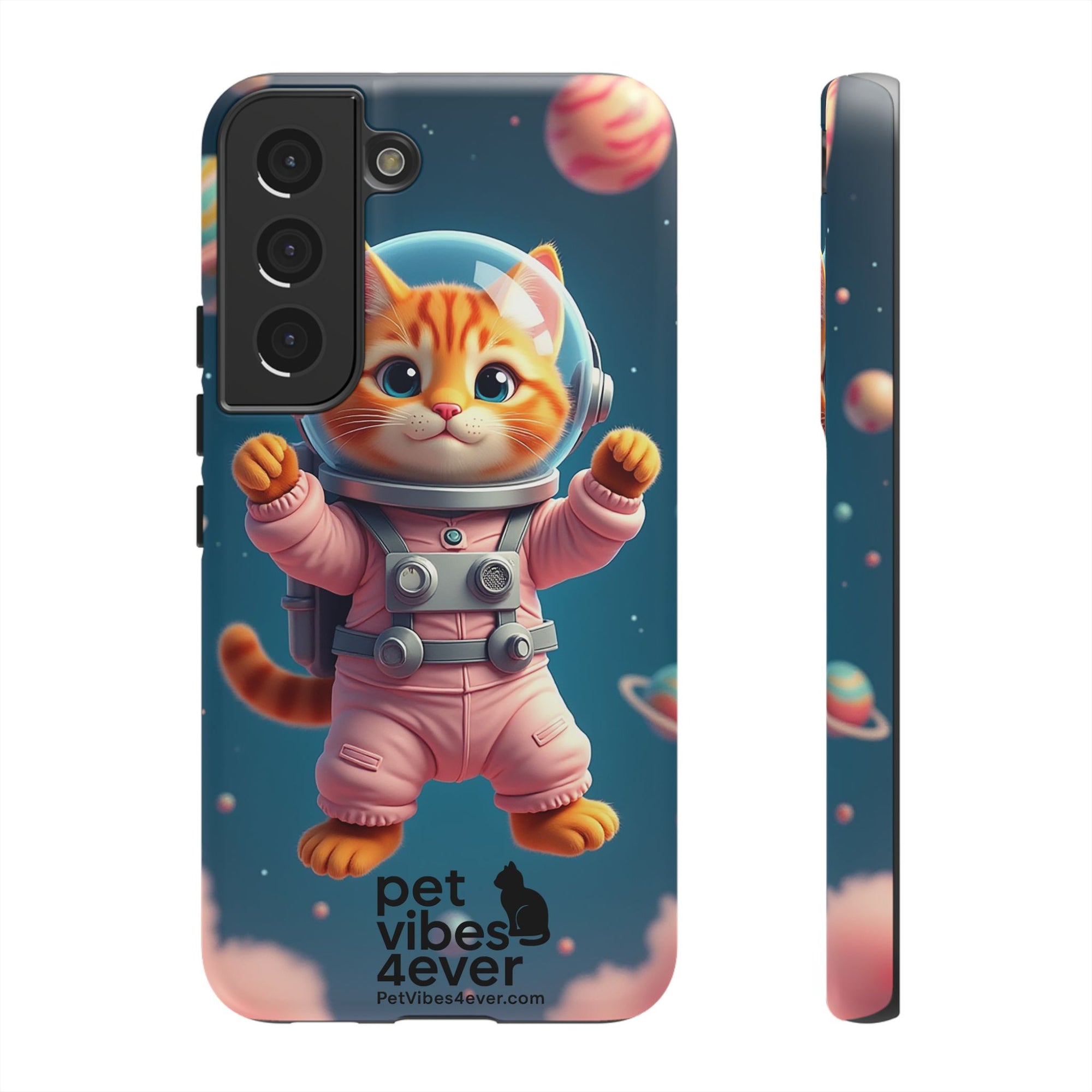 Cute Cat Phone Case, Astronaut Cat Case, Pet Lover Gift, Space Theme Accessories, Galaxy Cat Phone Cover