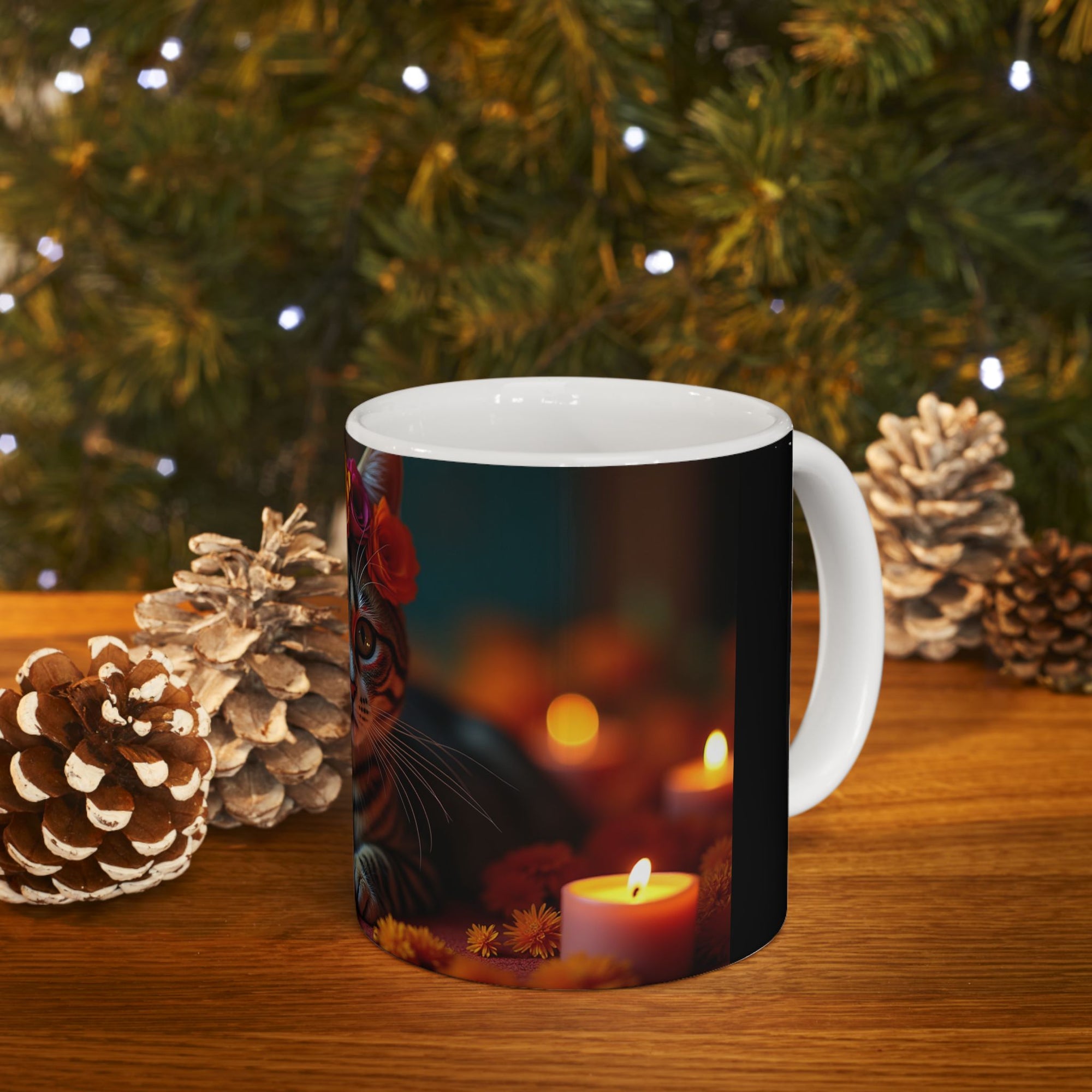 Whimsical Cat Floral Mug | Ceramic Tea Cup | Perfect Gift for Cat Lovers, Cozy Home Decor, Birthday, Cat-Themed Party