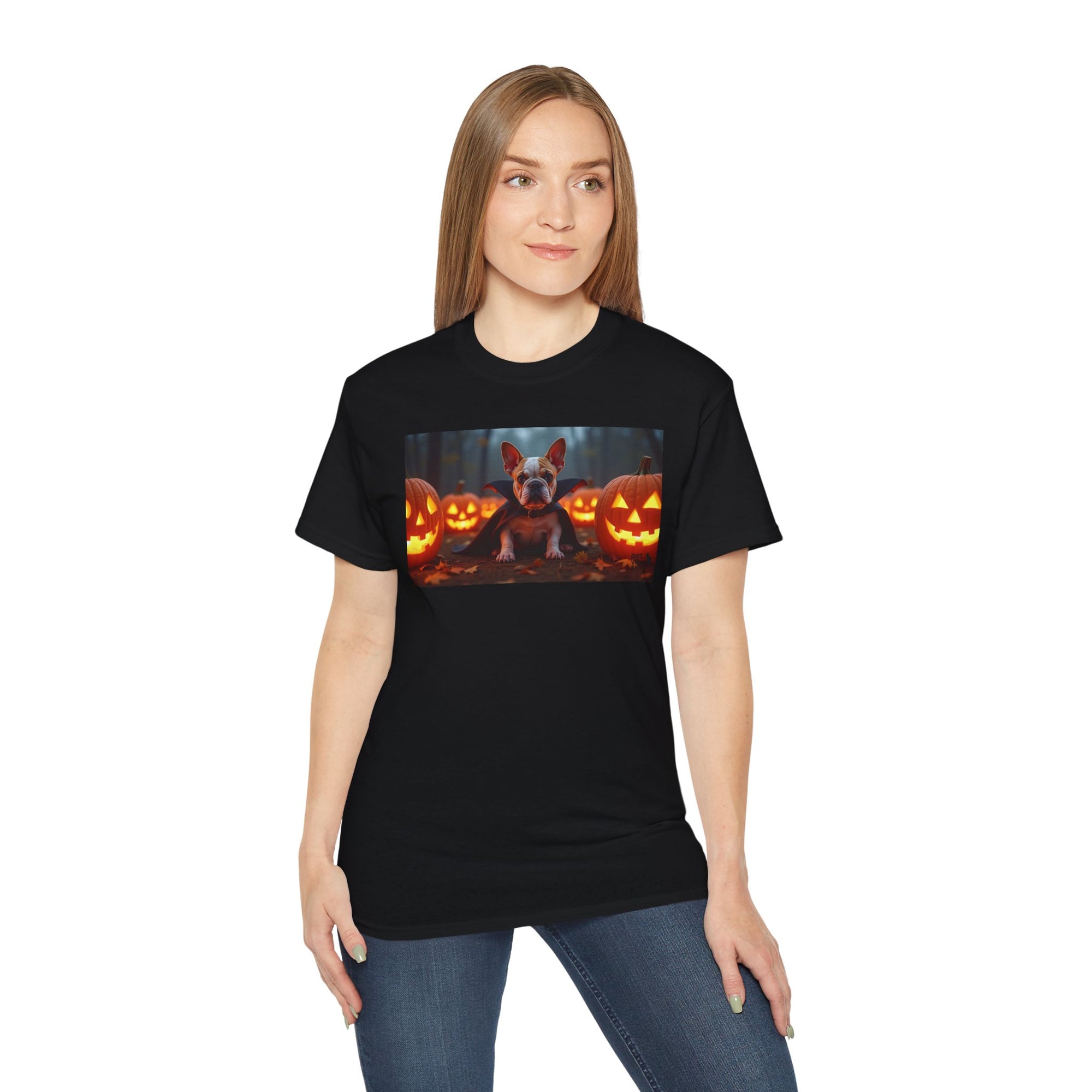 Halloween Dog Graphic Tee, Pumpkin Shirt, Fall Apparel, Casual Wear for Pet Lovers, Unisex Halloween T-Shirt
