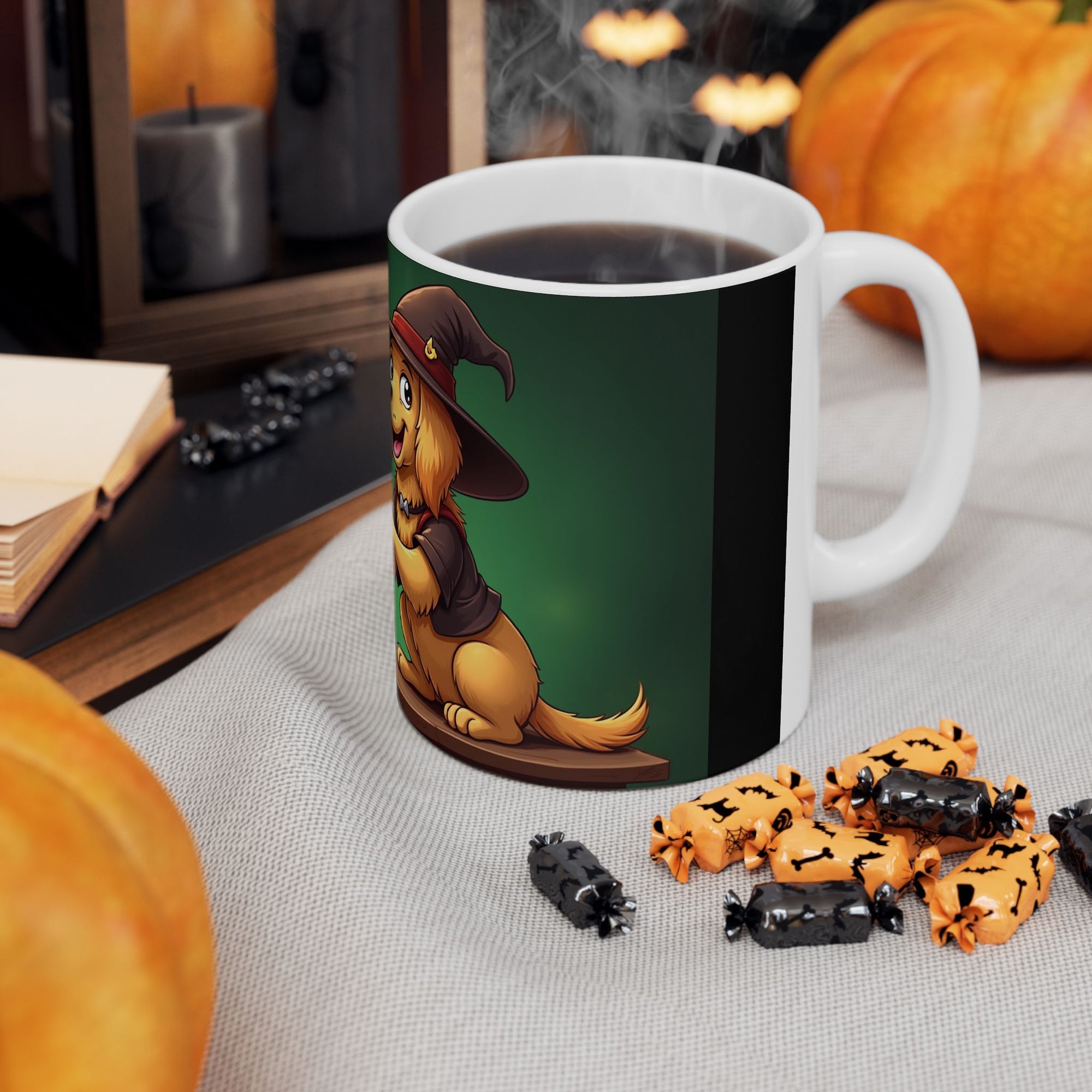 Whimsical Wizard Dog Mug, Cute Coffee Cup, Gift for Pet Lovers, Halloween Decor, Fantasy Beverage Container