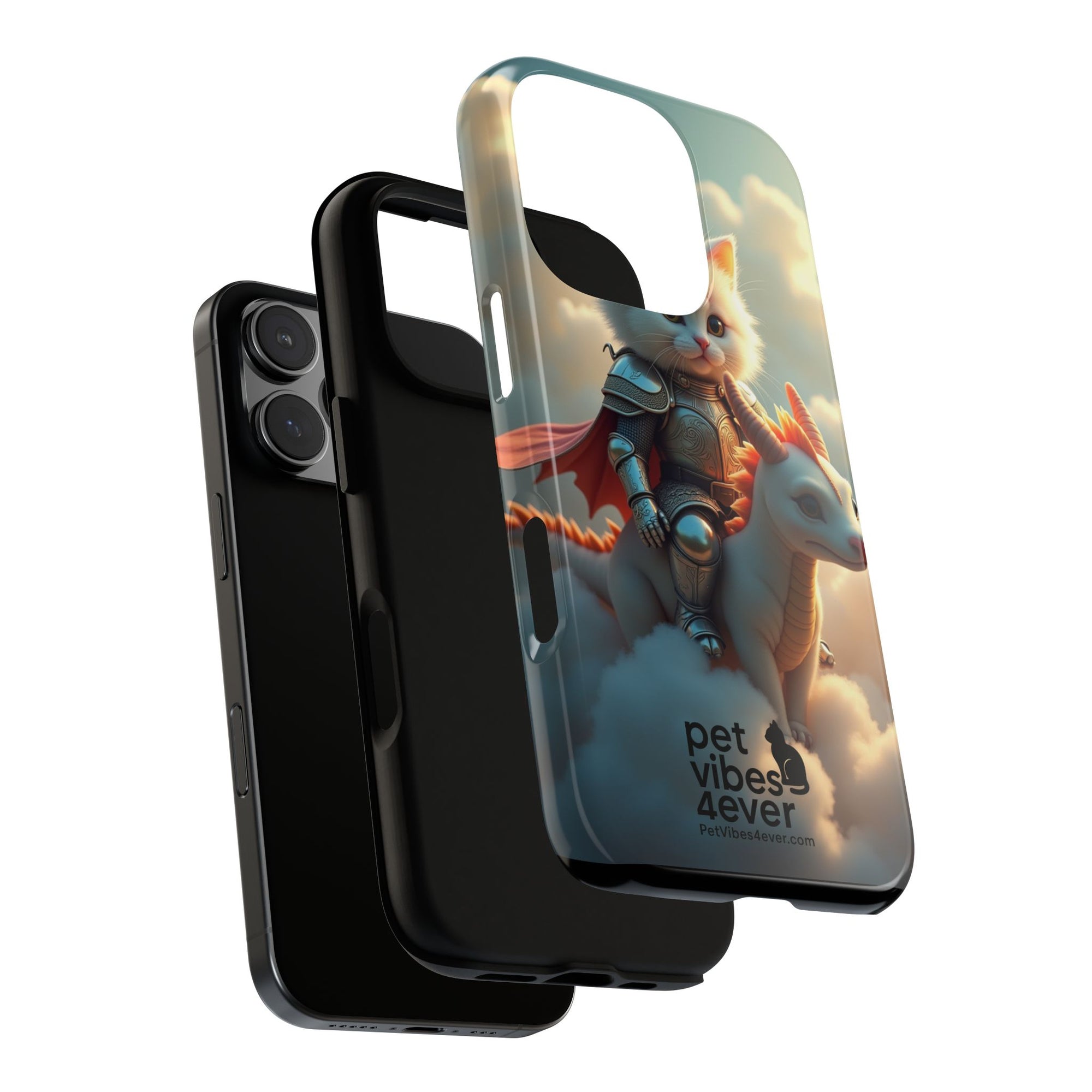 Pet Vibes Phone Case, Cute Cat and Dragon Design, Tough Phone Cover, Gift for Animal Lovers, Unique Pet Themed Accessory