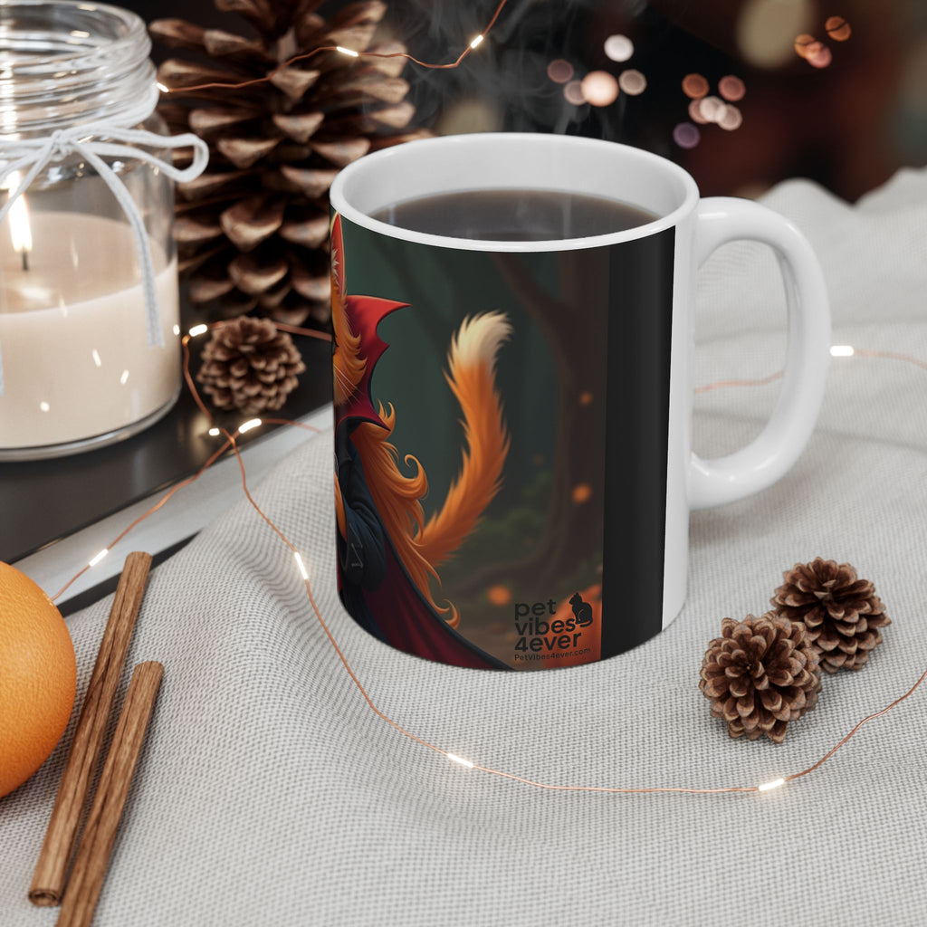 Spooky Cat Ceramic Mug, Halloween Gift, Cute Cat Lover's Mug, Whimsical Coffee Cup, Unique Cat Decor