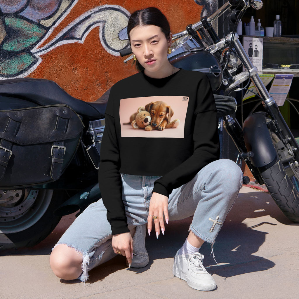 Cute Puppy & Teddy Bear Cropped Sweatshirt, Cozy Animal Sweatshirt, Dog Lover Gift, Pet Themed Top, Comfortable Casual Wear