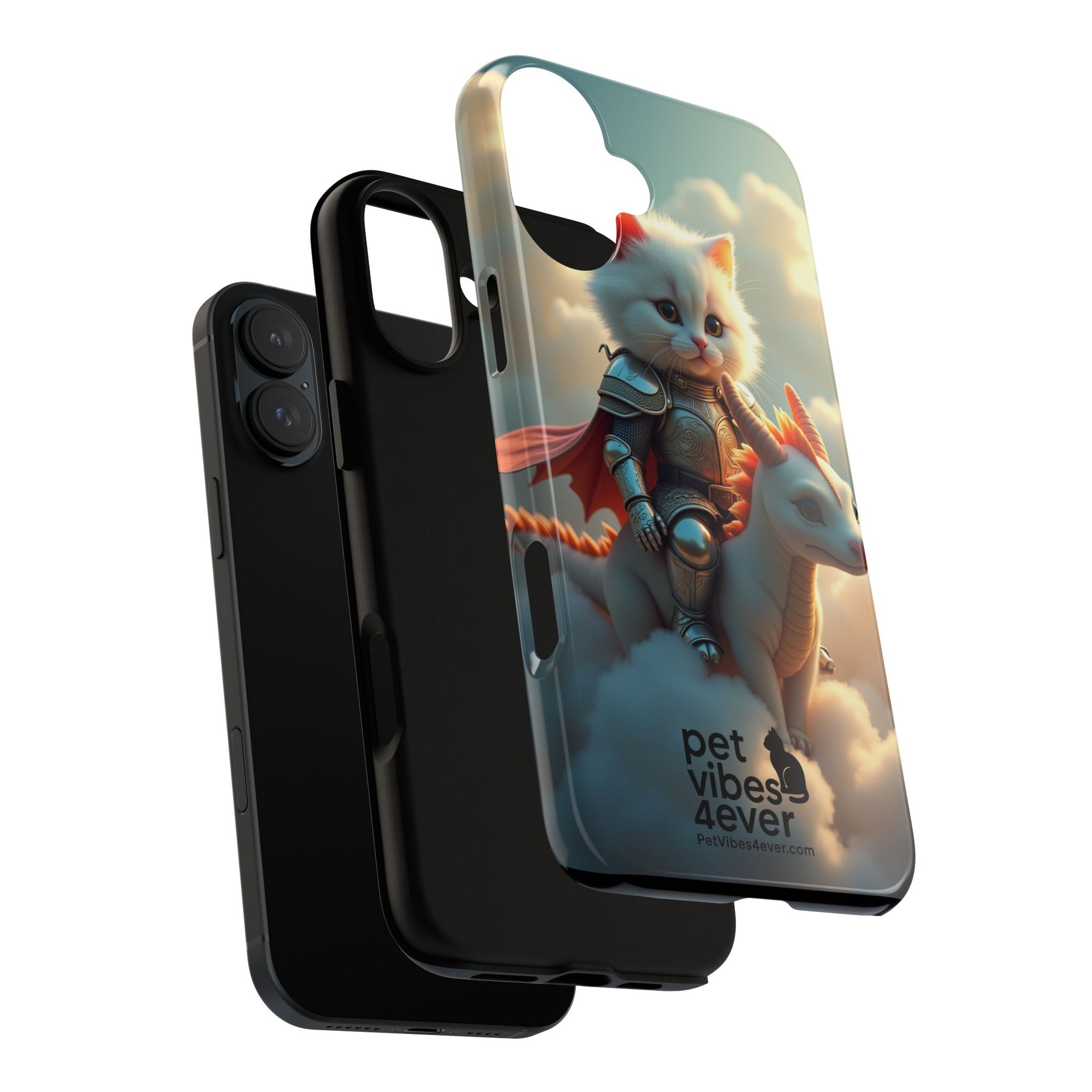 Pet Vibes Phone Case, Cute Cat and Dragon Design, Tough Phone Cover, Gift for Animal Lovers, Unique Pet Themed Accessory