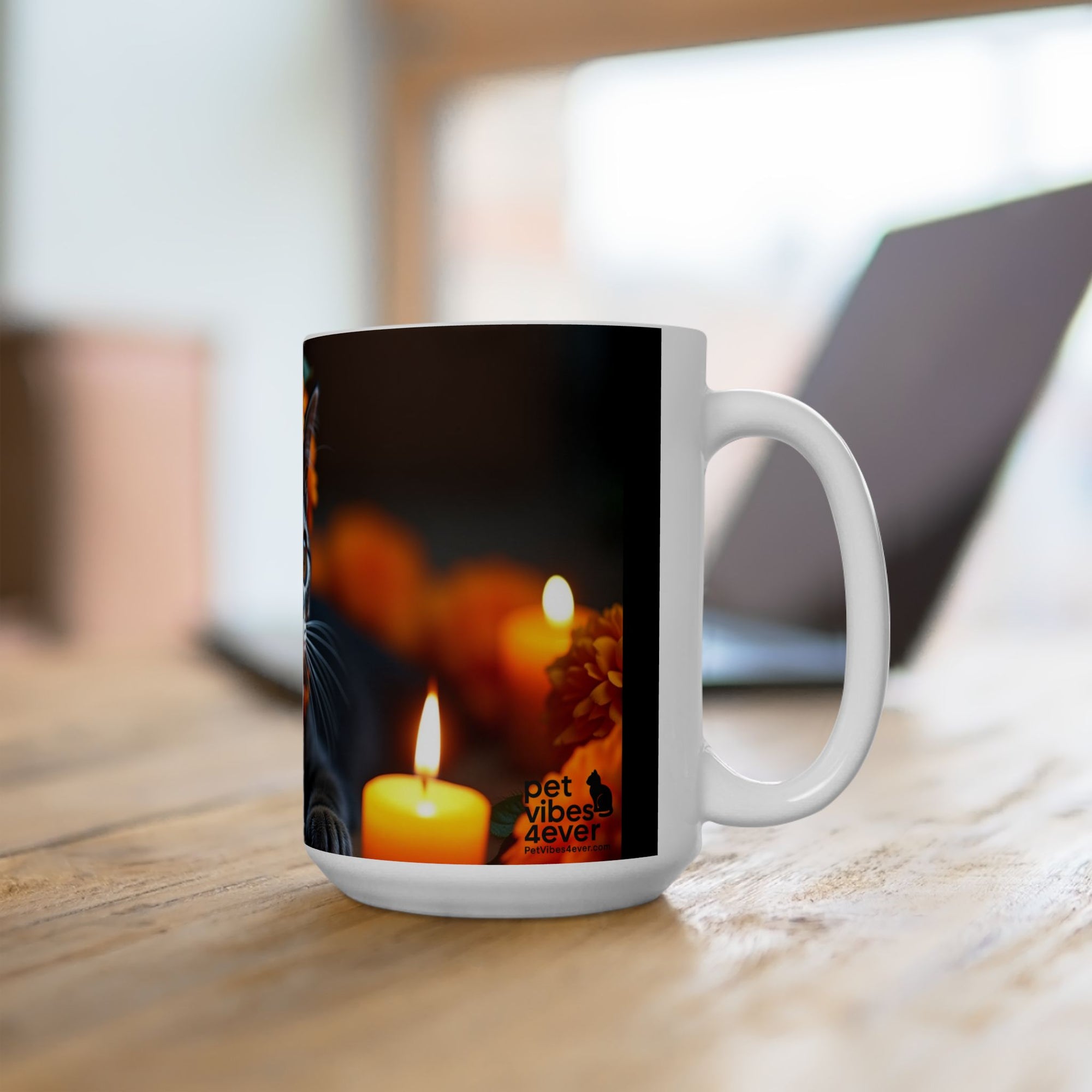 Whimsical Cat Ceramic Mug - Perfect Gift for Cat Lovers, Halloween Decor, Cozy Coffee Cup, Tea Mug, Floral Design