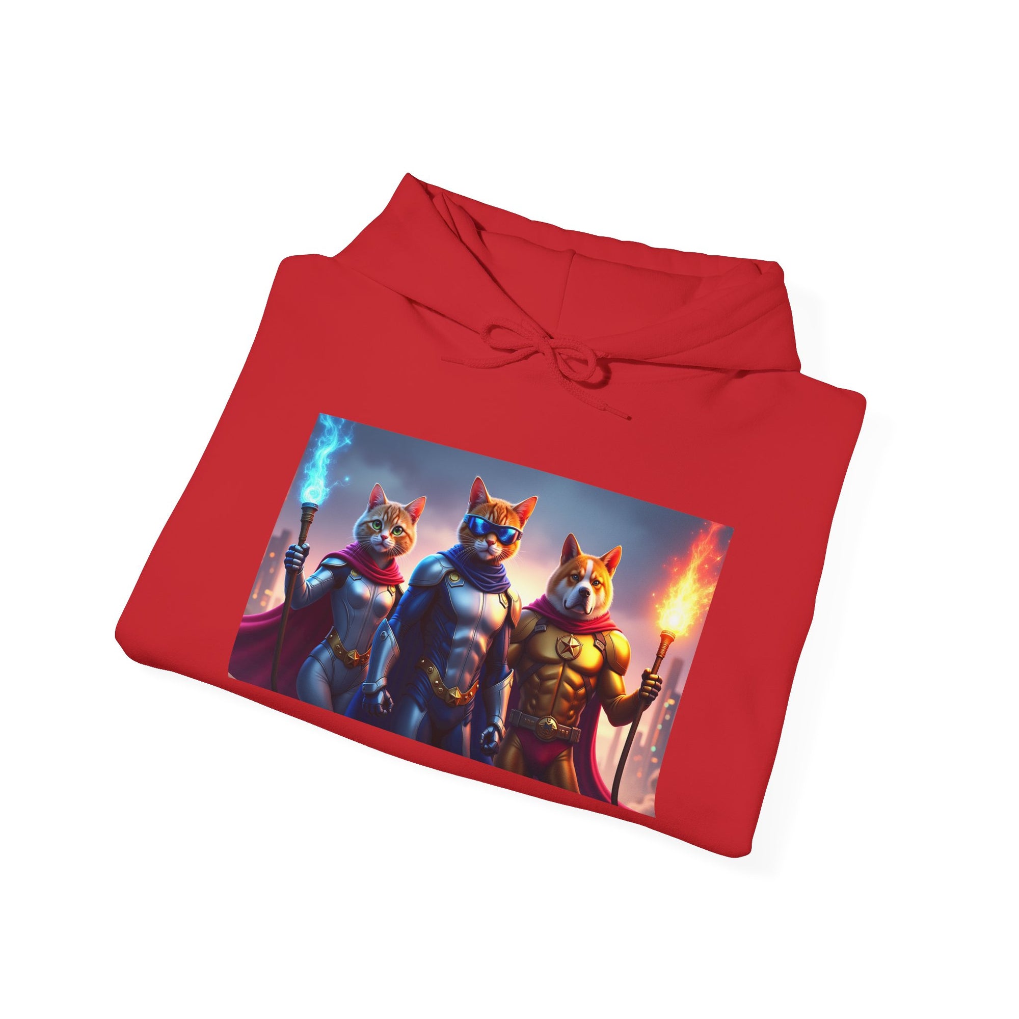 Epic Feline Warriors Hoodie | Unisex Heavy Blend™ Hooded Sweatshirt | Cosplay, Gift, Cat Lover, Graphic Tee, Casual Wear