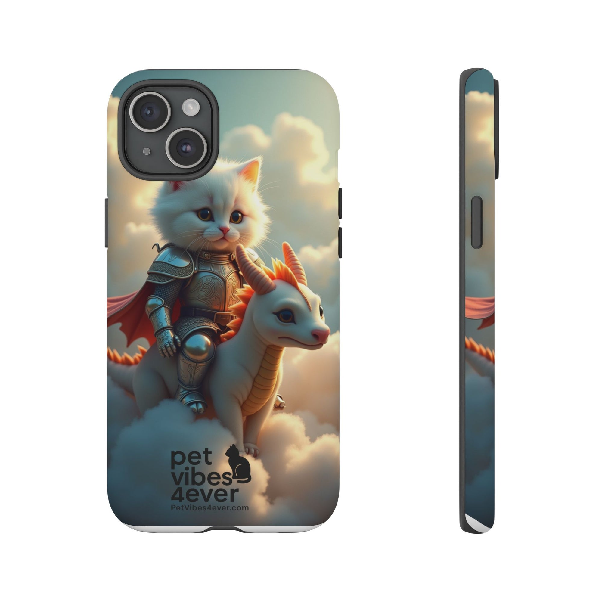 Pet Vibes Phone Case, Cute Cat and Dragon Design, Tough Phone Cover, Gift for Animal Lovers, Unique Pet Themed Accessory