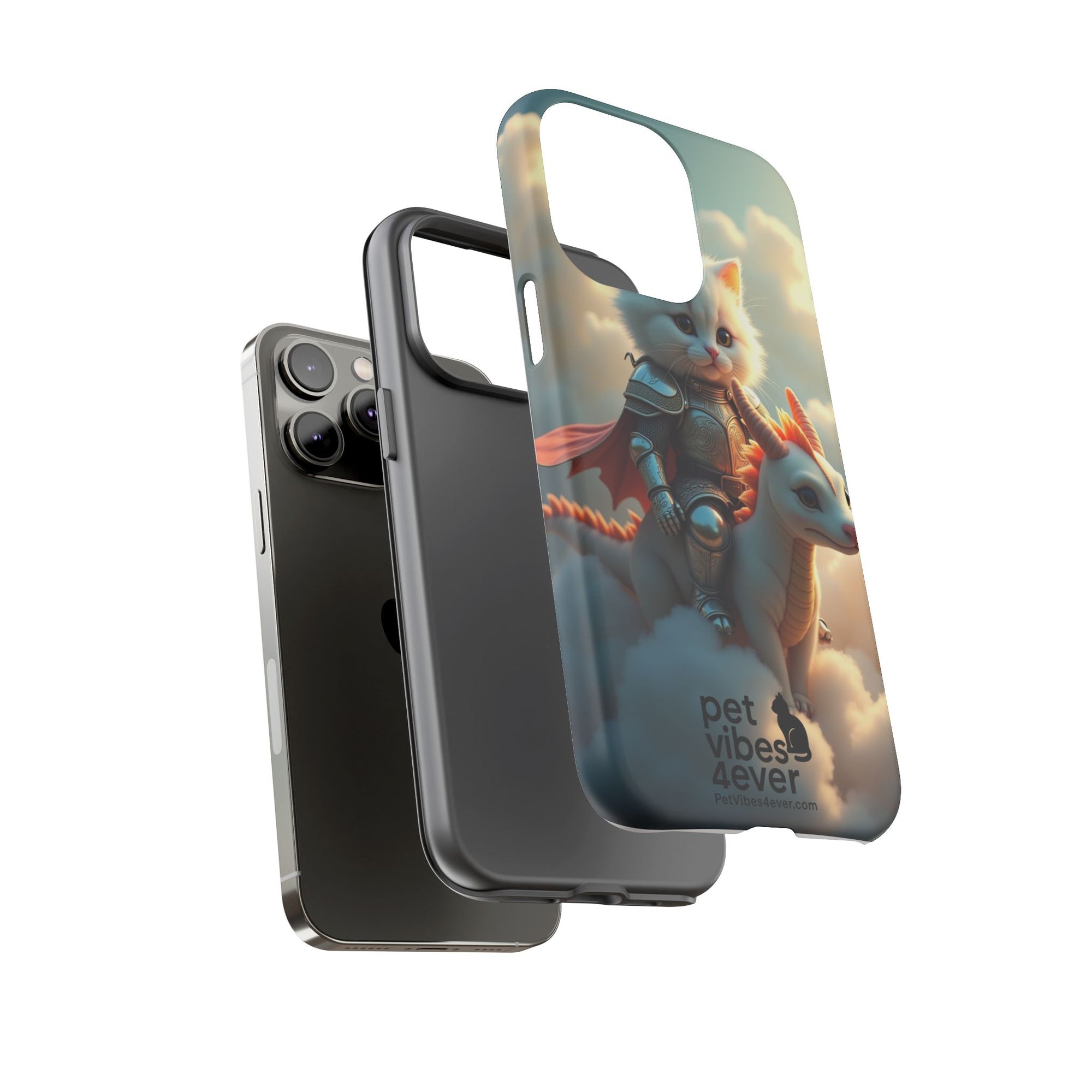 Pet Vibes Phone Case, Cute Cat and Dragon Design, Tough Phone Cover, Gift for Animal Lovers, Unique Pet Themed Accessory