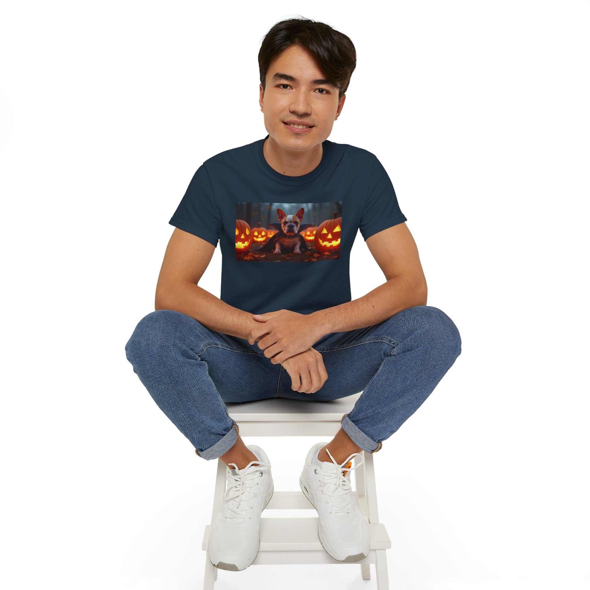 Halloween Dog Graphic Tee, Pumpkin Shirt, Fall Apparel, Casual Wear for Pet Lovers, Unisex Halloween T-Shirt