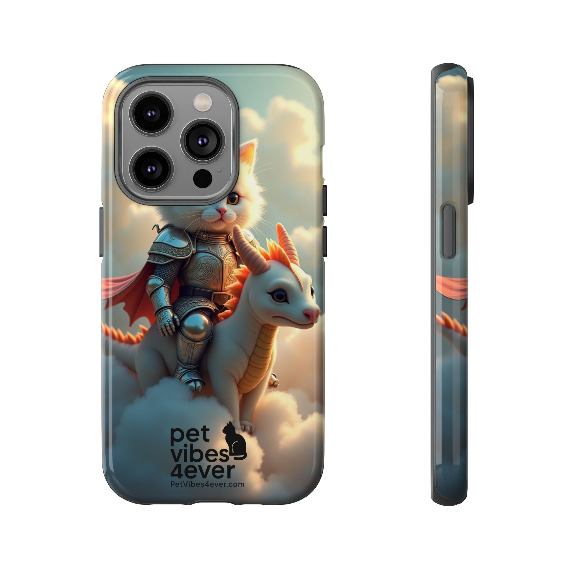 Pet Vibes Phone Case, Cute Cat and Dragon Design, Tough Phone Cover, Gift for Animal Lovers, Unique Pet Themed Accessory