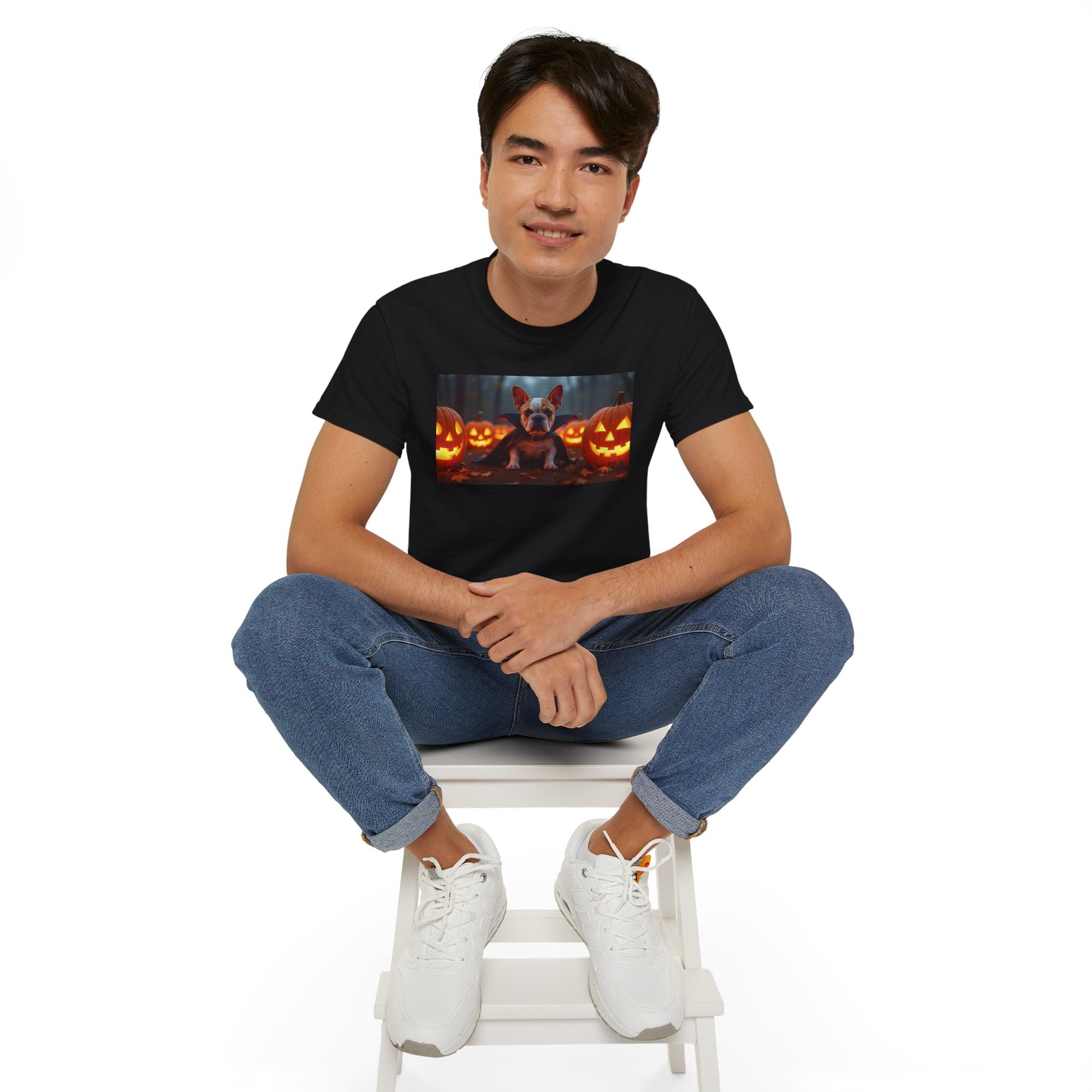 Halloween Dog Graphic Tee, Pumpkin Shirt, Fall Apparel, Casual Wear for Pet Lovers, Unisex Halloween T-Shirt
