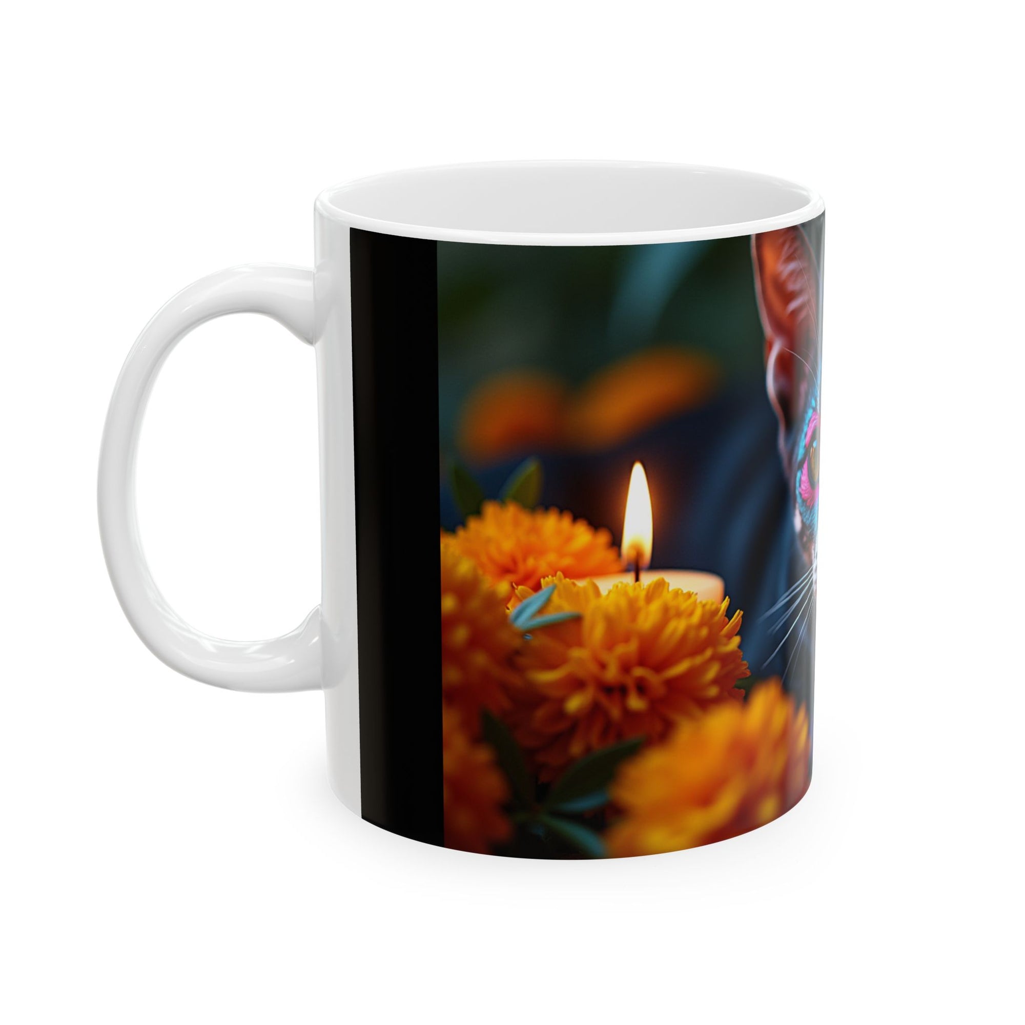 Colorful Cat Ceramic Mug | Cat Lover Gift, Unique Art Mug, Coffee Cup, Floral Design, Trendy Kitchen Decor