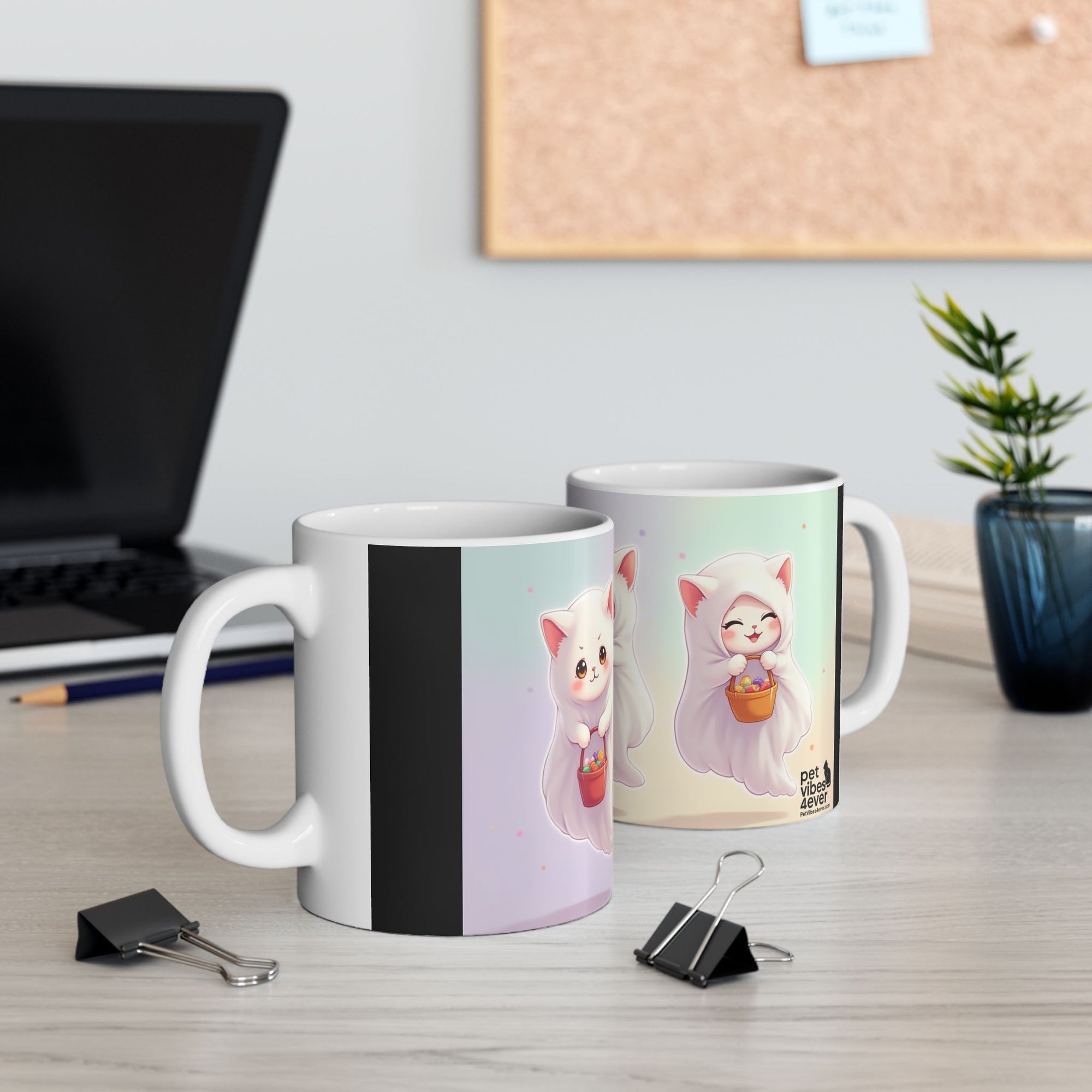 Adorable Ghost Cat Ceramic Mug - Perfect for Halloween, Cozy Vibes, Cat Lovers, Cute Gifts, Coffee/Tea Mug
